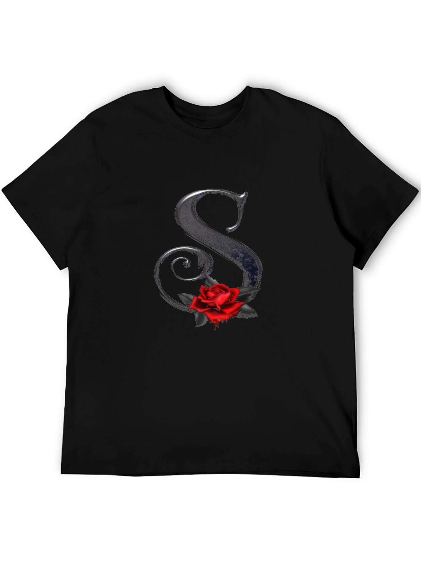 Rose Letter S Black T-Shirt - Gothic Style