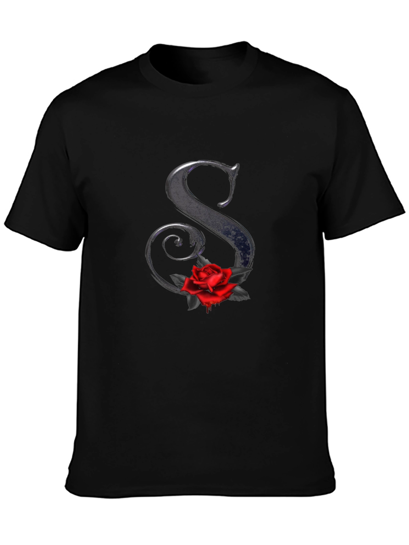 Rose Letter S Black T-Shirt - Gothic Style