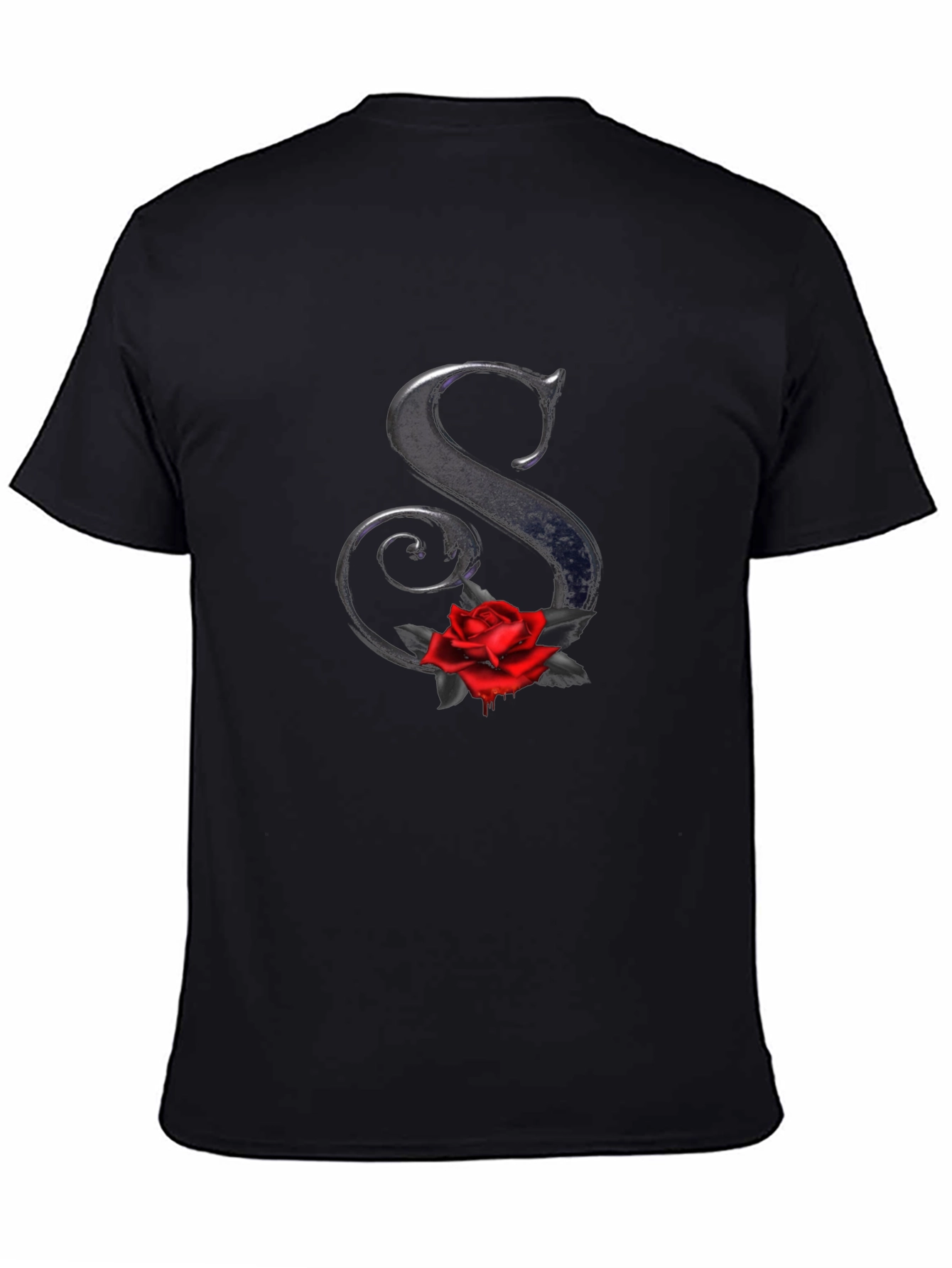 Rose Letter S Black T-Shirt - Gothic Style