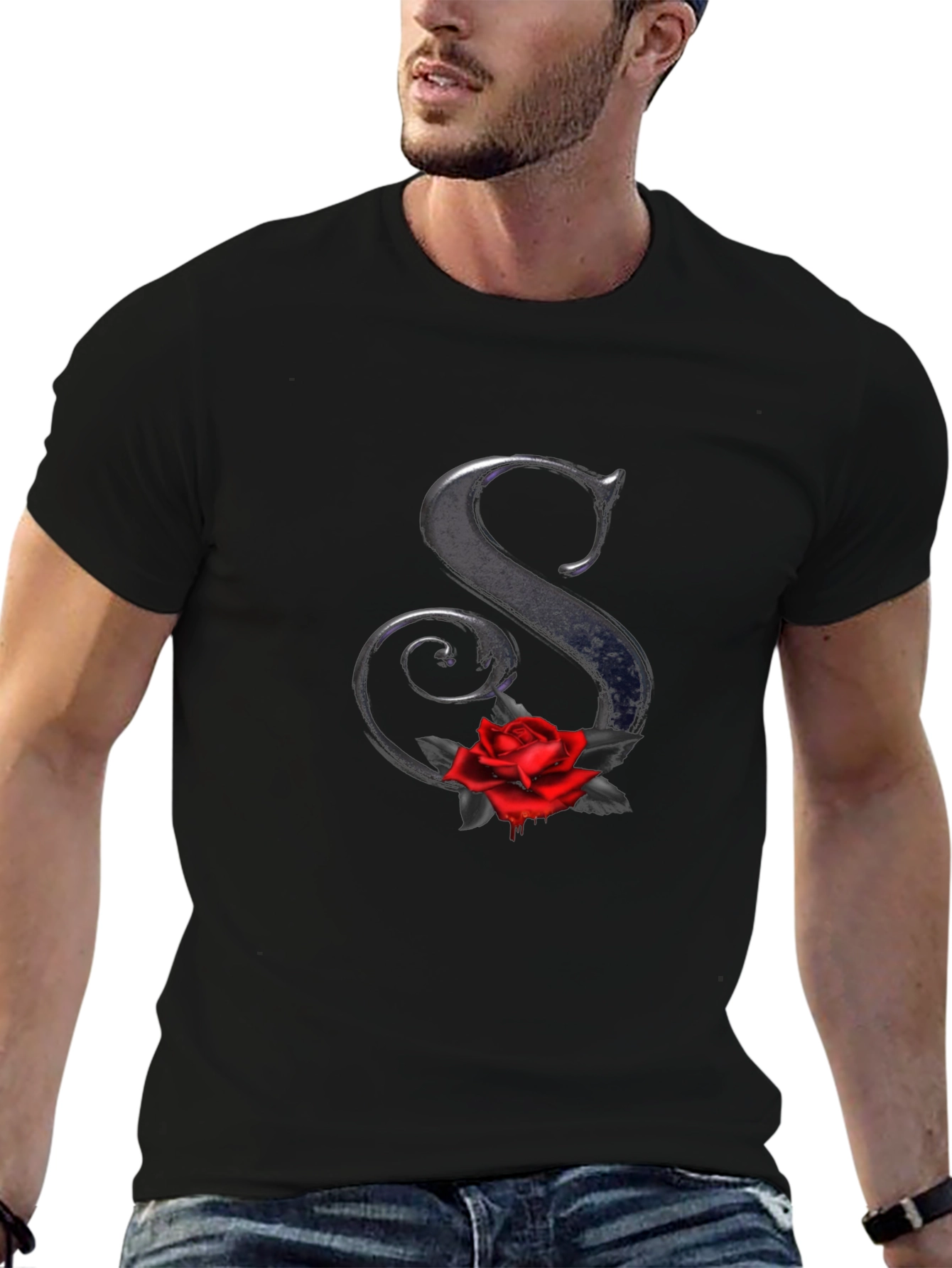Rose Letter S Black T-Shirt - Gothic Style