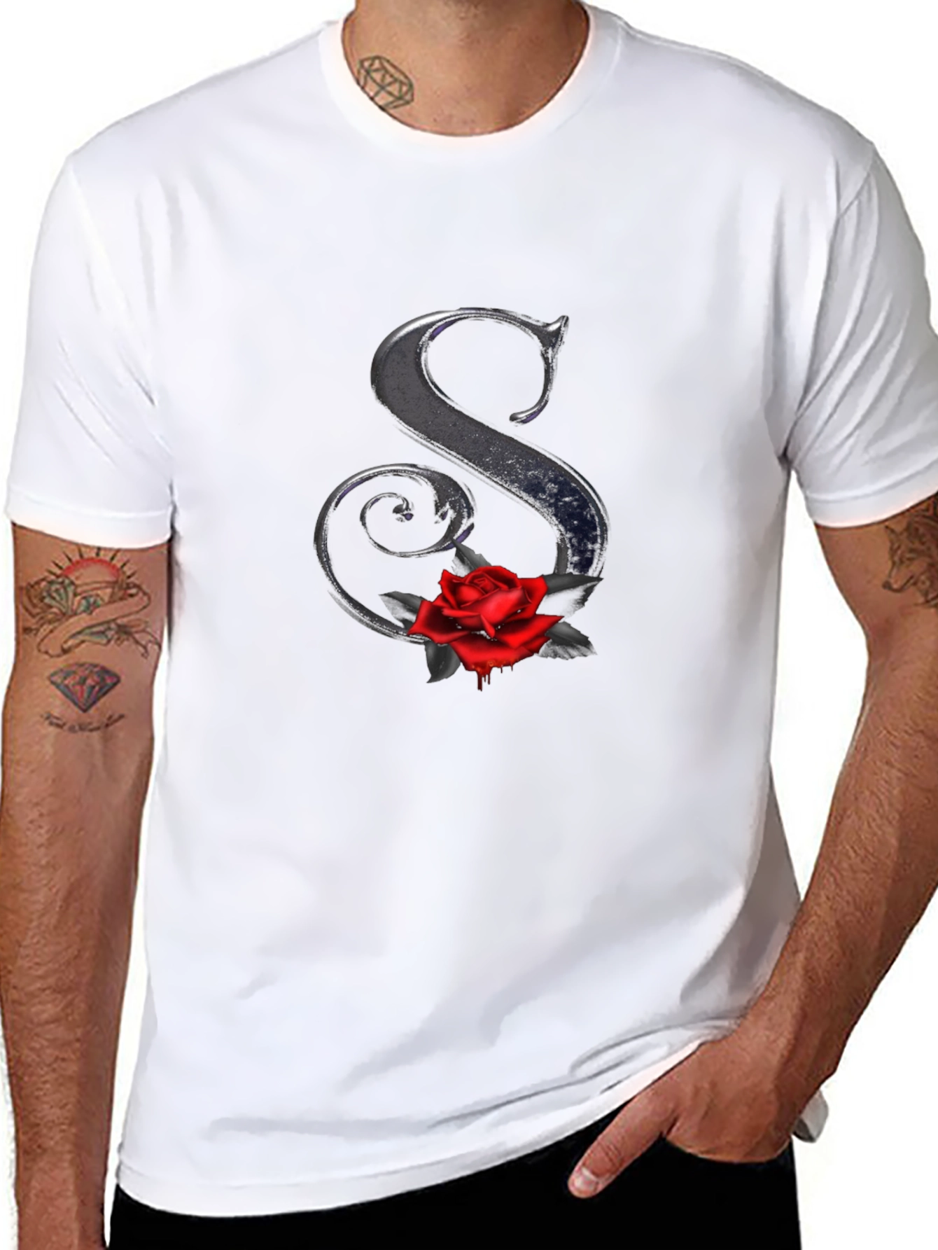 Rose Letter S Black T-Shirt - Gothic Style