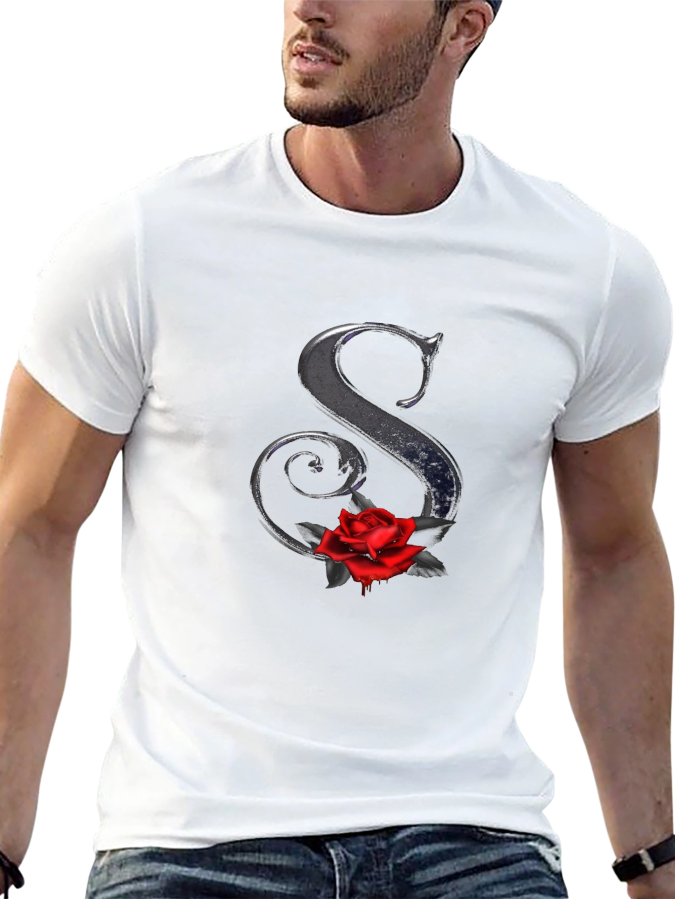 Rose Letter S Black T-Shirt - Gothic Style