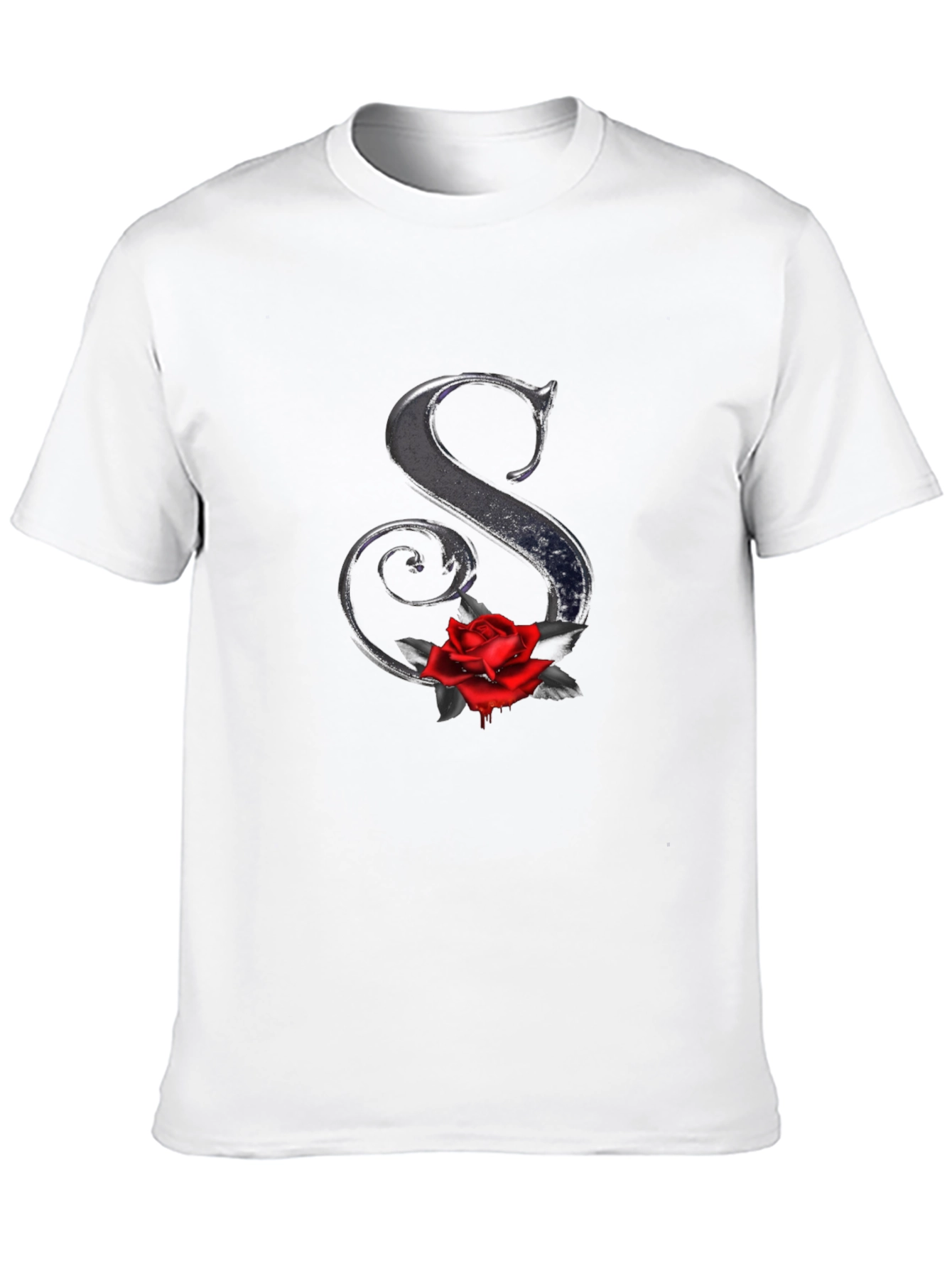 Rose Letter S Black T-Shirt - Gothic Style
