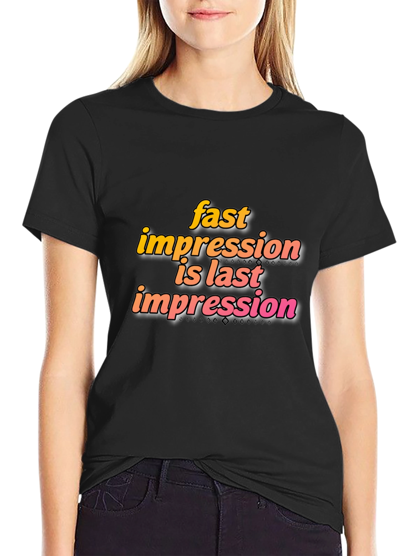 Fast Impression Tee - Stylish Black Cotton Blend T-Shirt