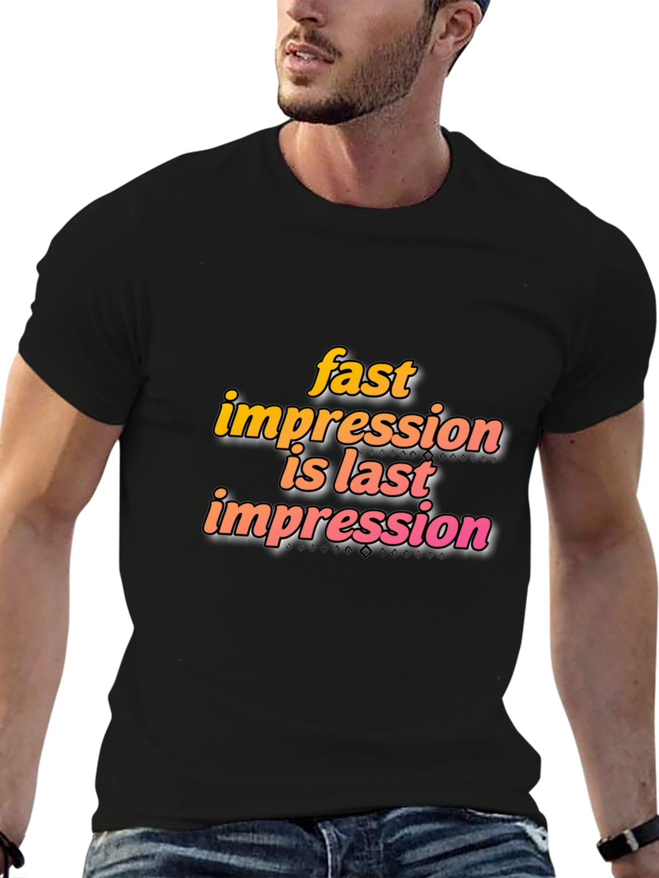 Fast Impression Tee - Stylish Black Cotton Blend T-Shirt
