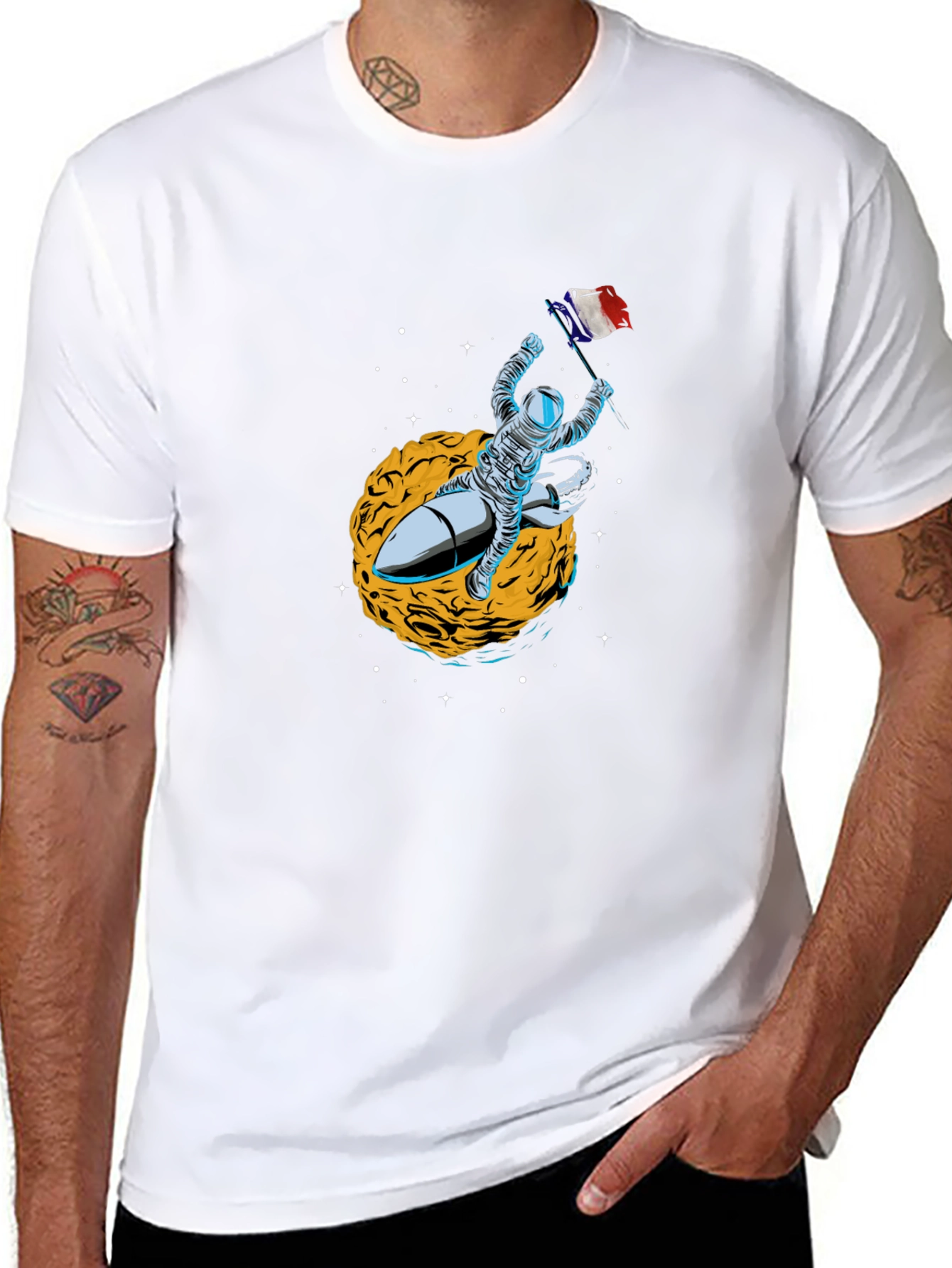 Astronaut Rocket Black T-Shirt
