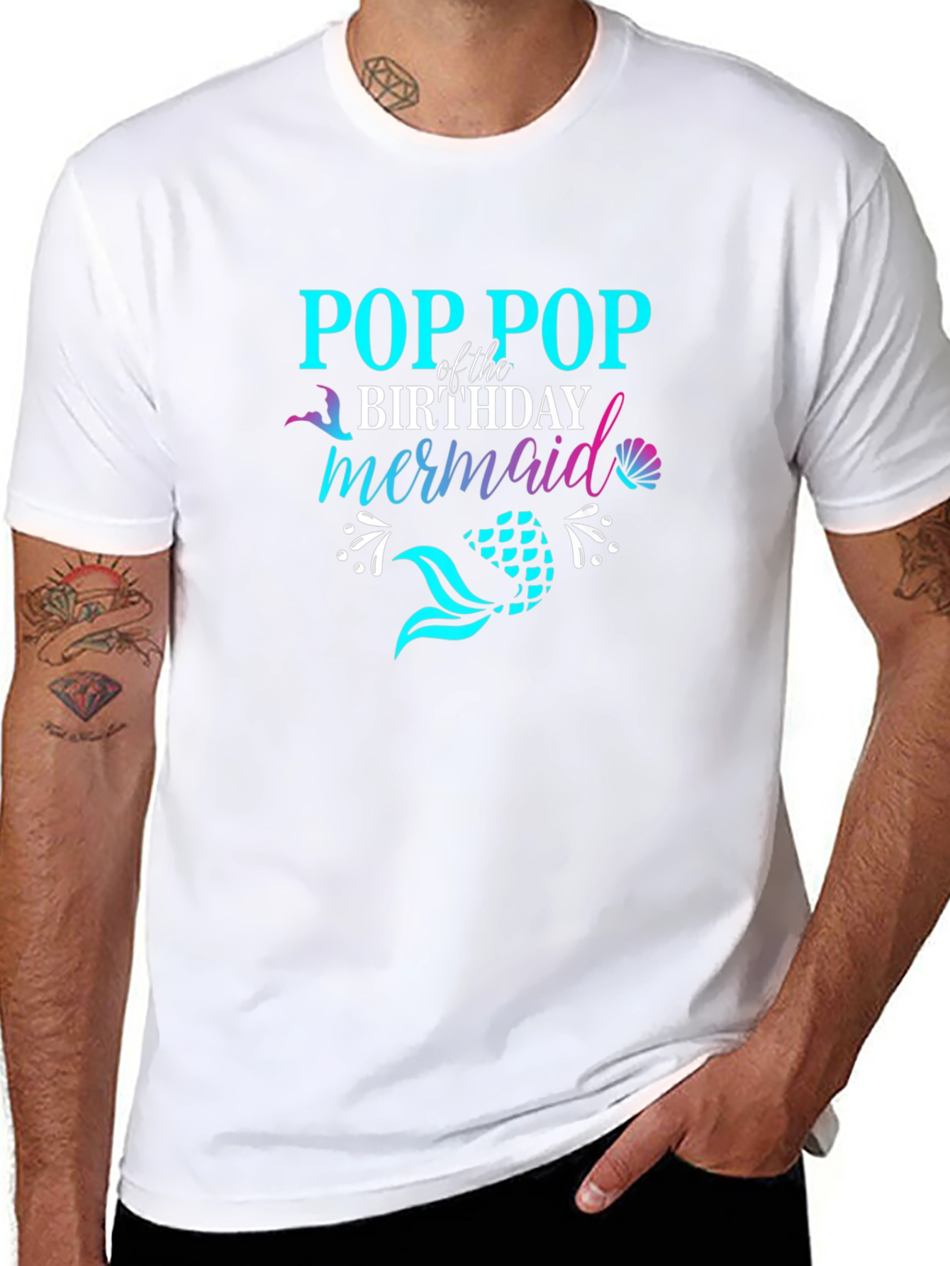 Pop Pop Birthday Mermaid Graphic Tee