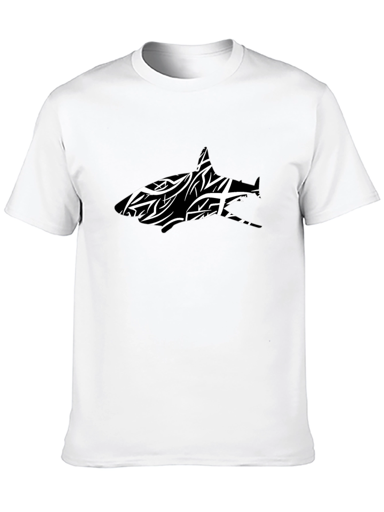 Black T-Shirt with Tribal Shark Graphic