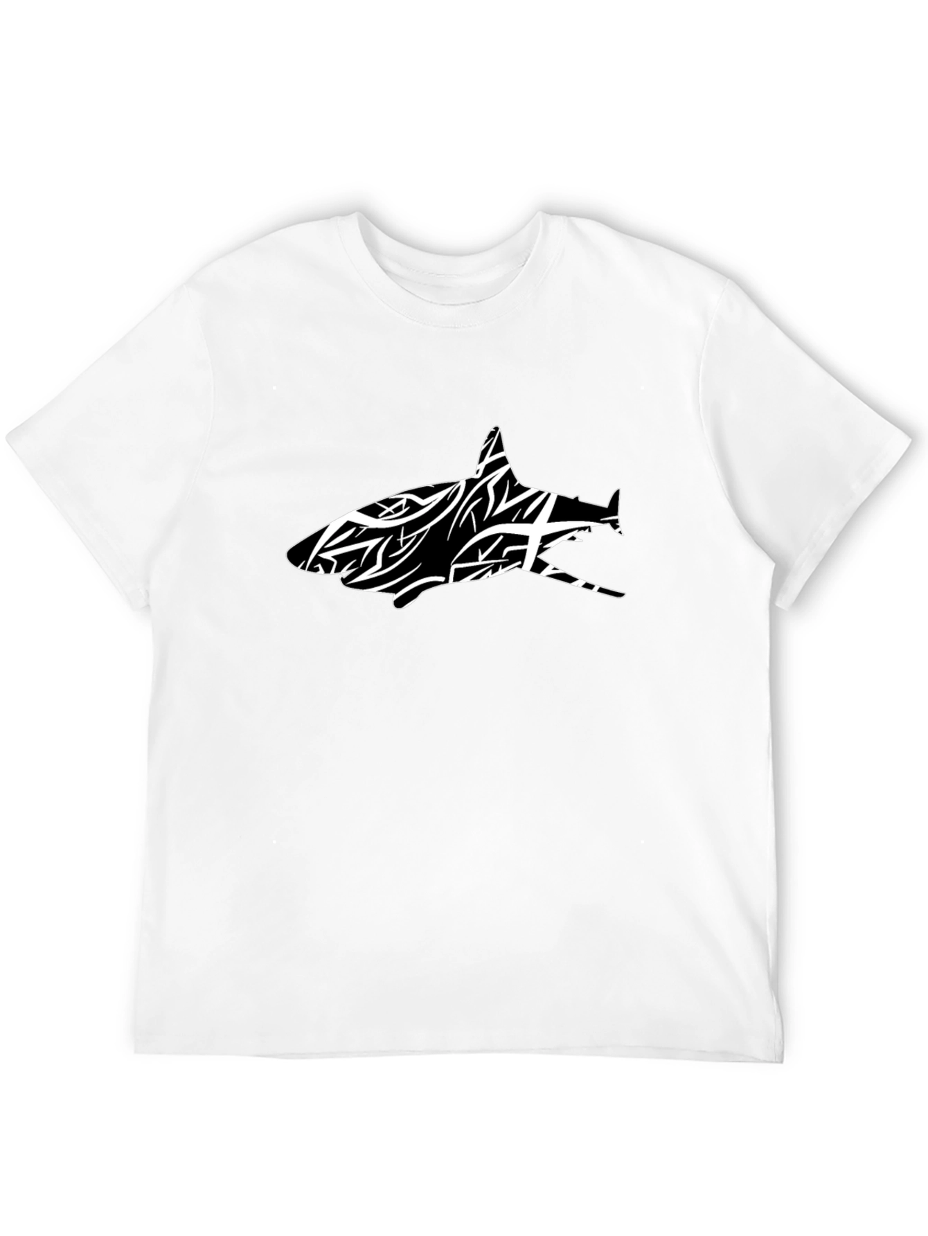 Black T-Shirt with Tribal Shark Graphic