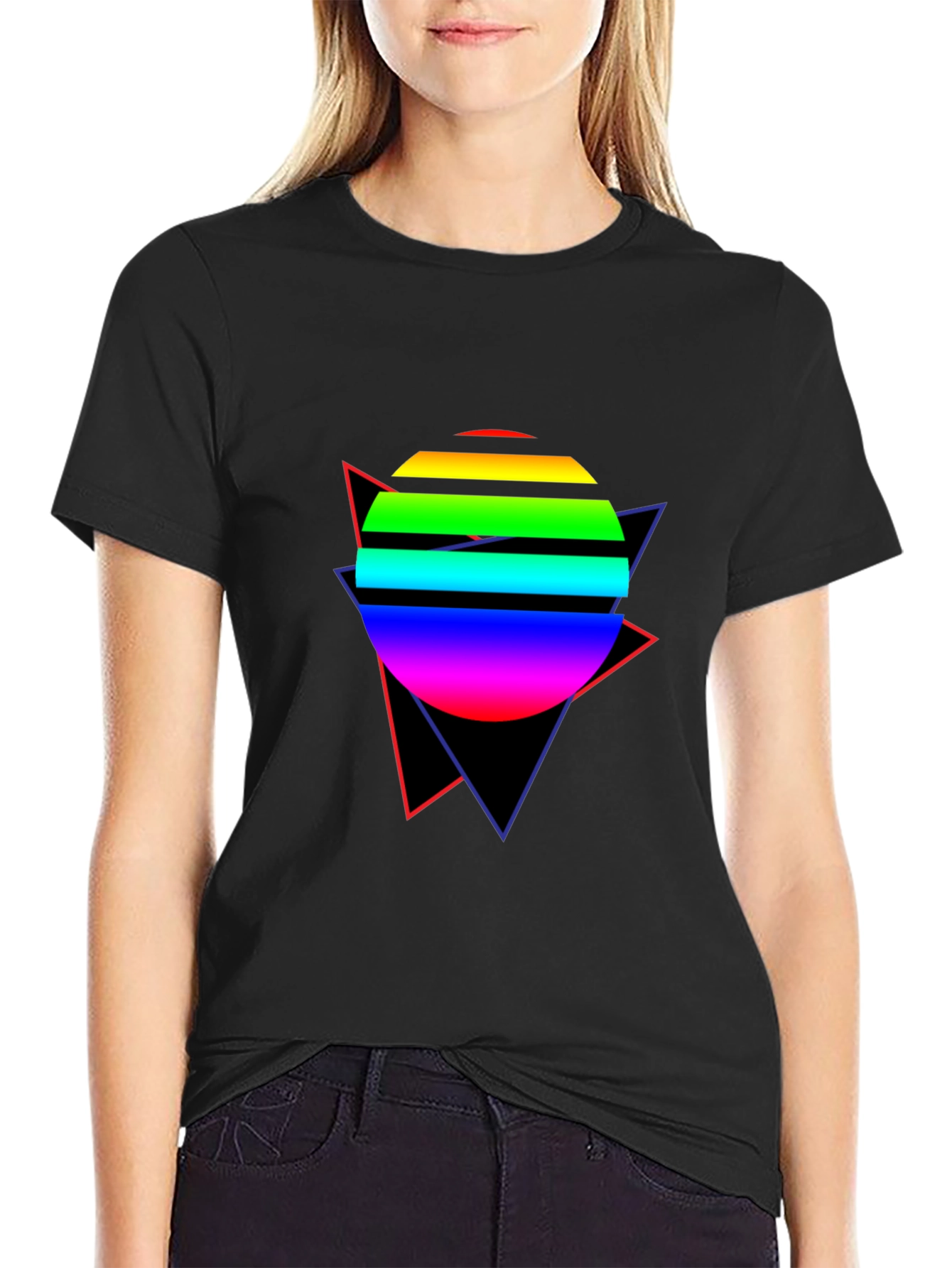 Retro Rainbow Circle T-Shirt - 80s Design