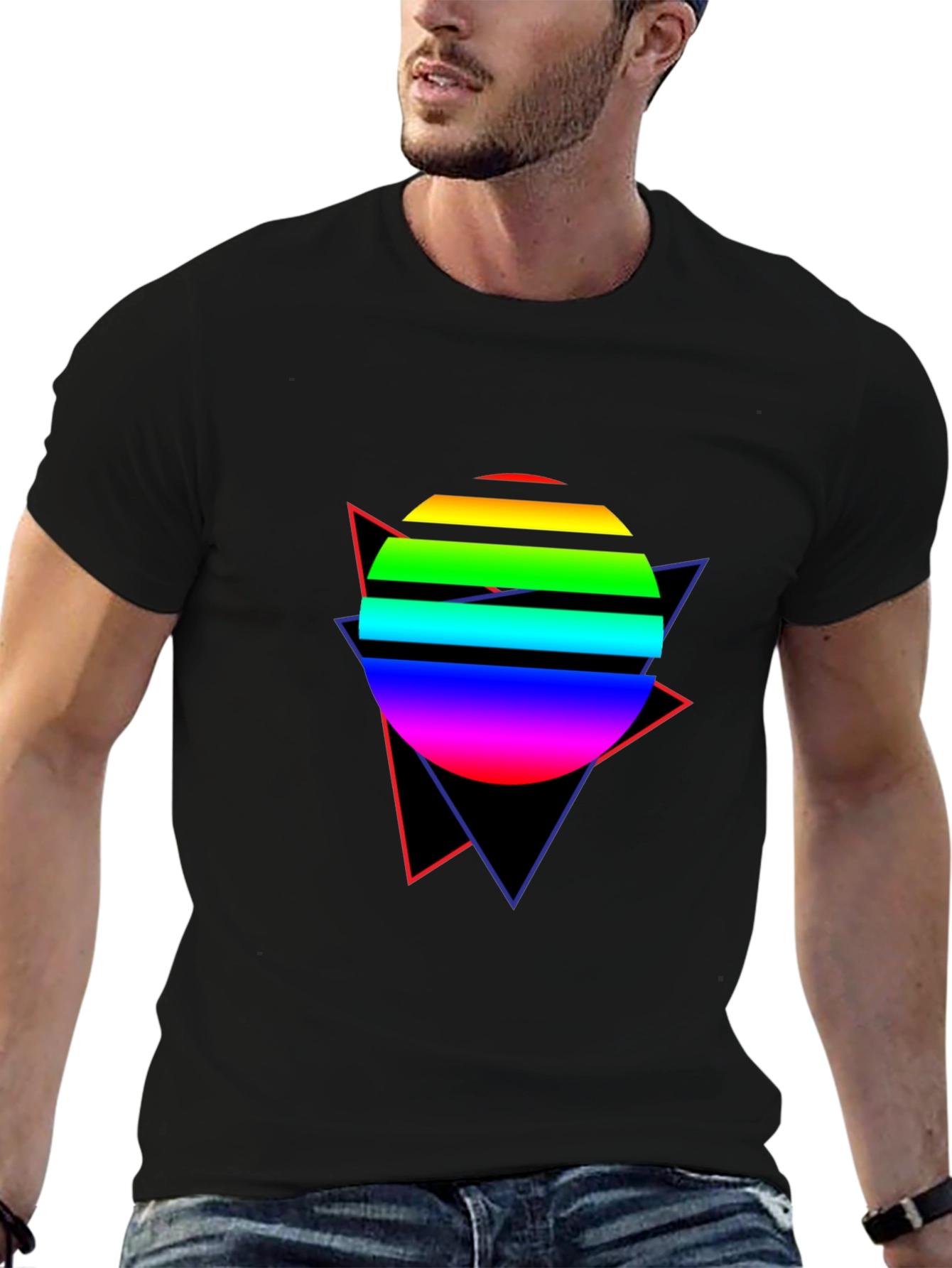 Retro Rainbow Circle T-Shirt - 80s Design