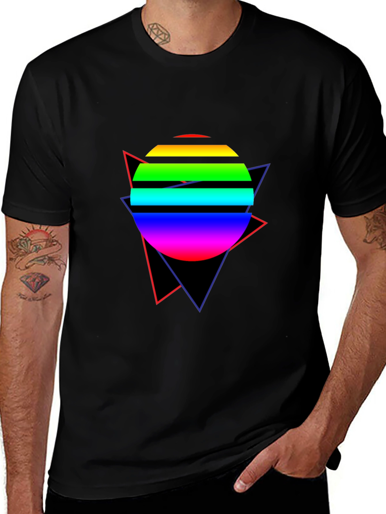 Retro Rainbow Circle T-Shirt - 80s Design