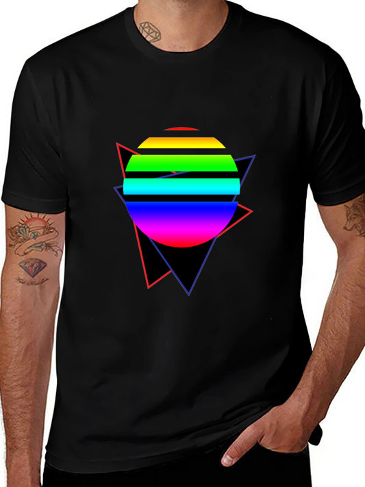 Retro Rainbow Circle T-Shirt - 80s Design