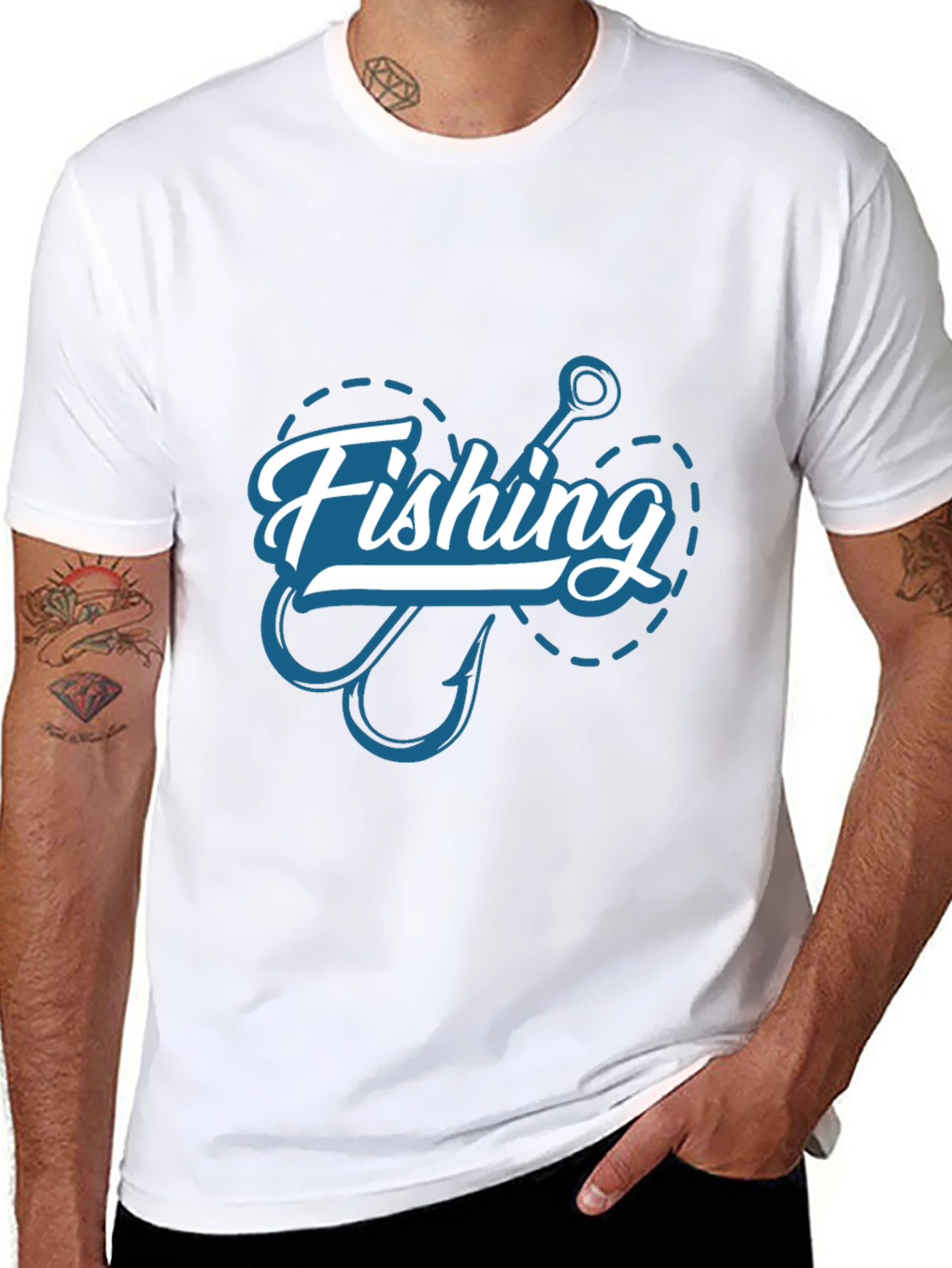 Fishing Hook Graphic T-Shirt - Casual Style