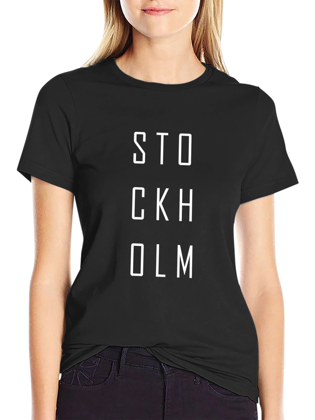 Stockholm Graphic Tee - Black Cotton Blend T-Shirt