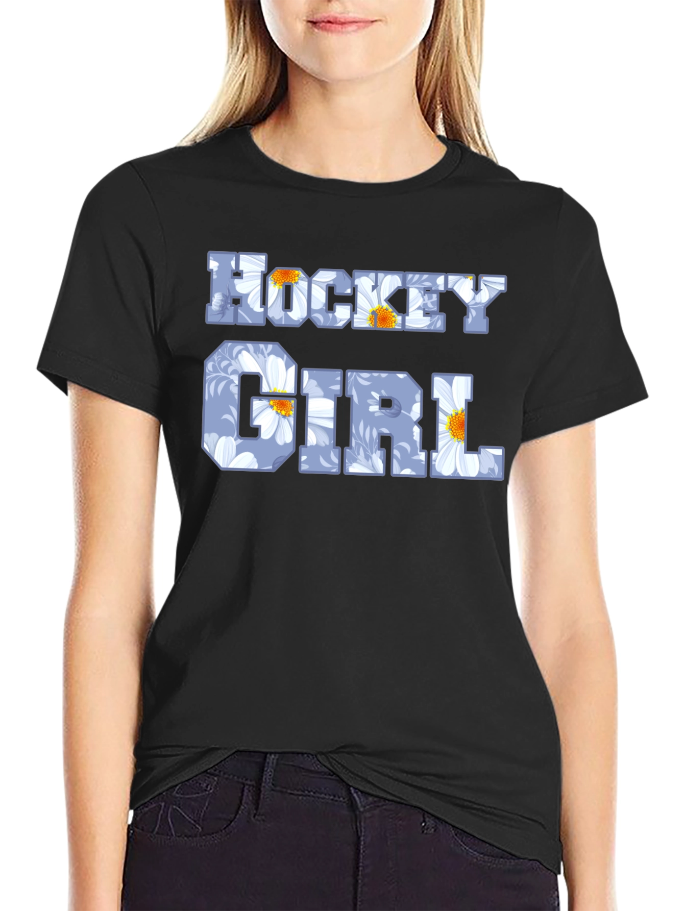 Hockey Girl Floral Graphic T-Shirt