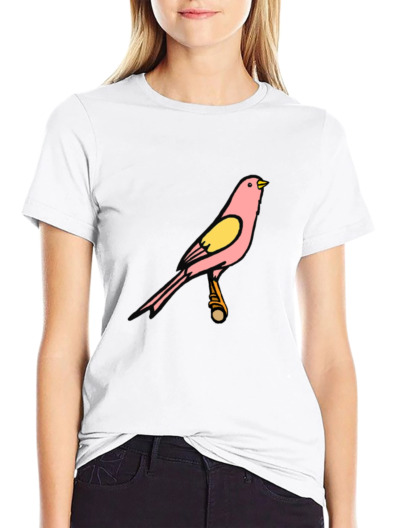 Pink Bird Graphic Black T-Shirt