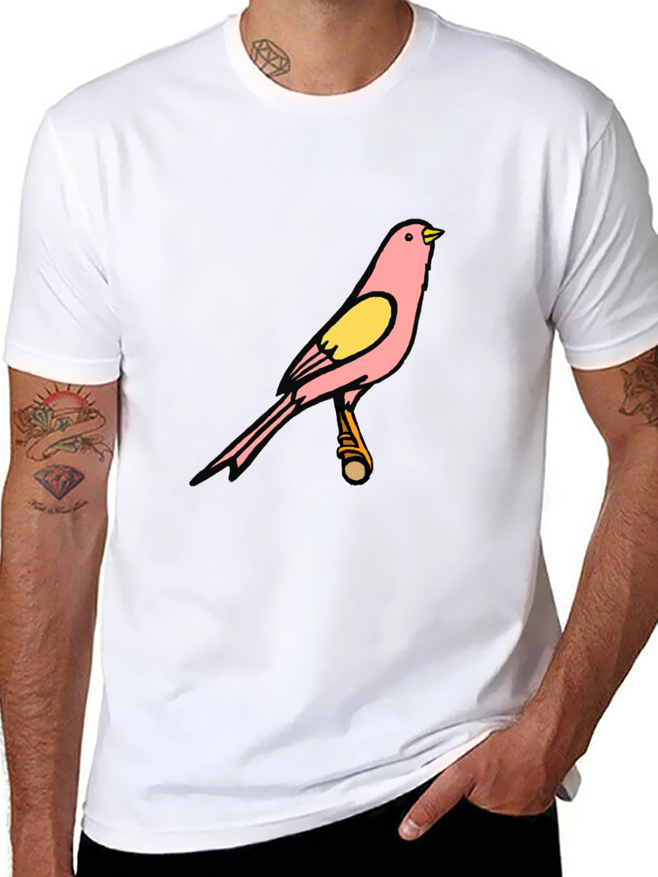 Pink Bird Graphic Black T-Shirt