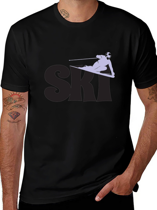 Ski Graphic Tee - Black Cotton Blend T-Shirt