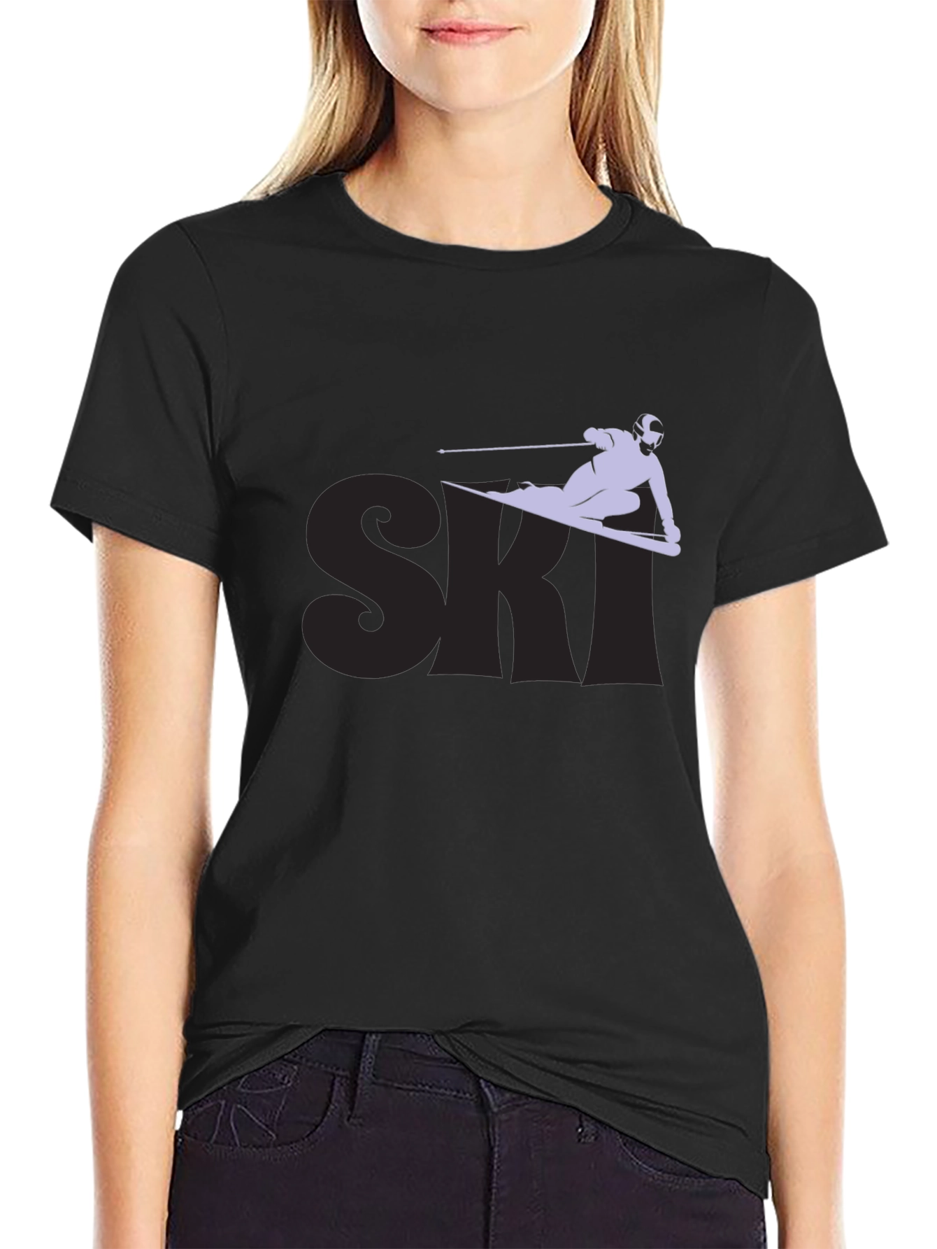 Ski Graphic Tee - Black Cotton Blend T-Shirt
