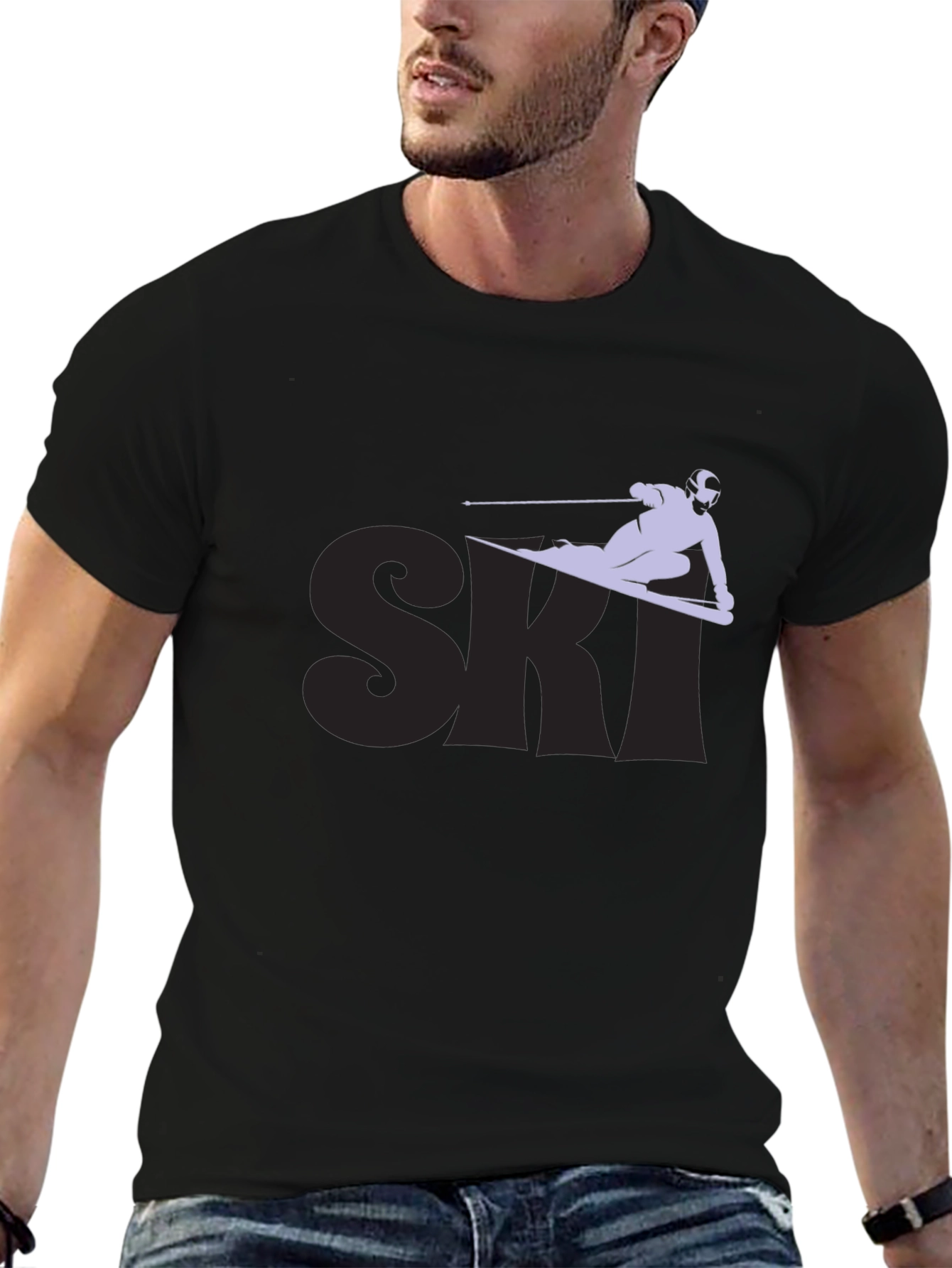 Ski Graphic Tee - Black Cotton Blend T-Shirt