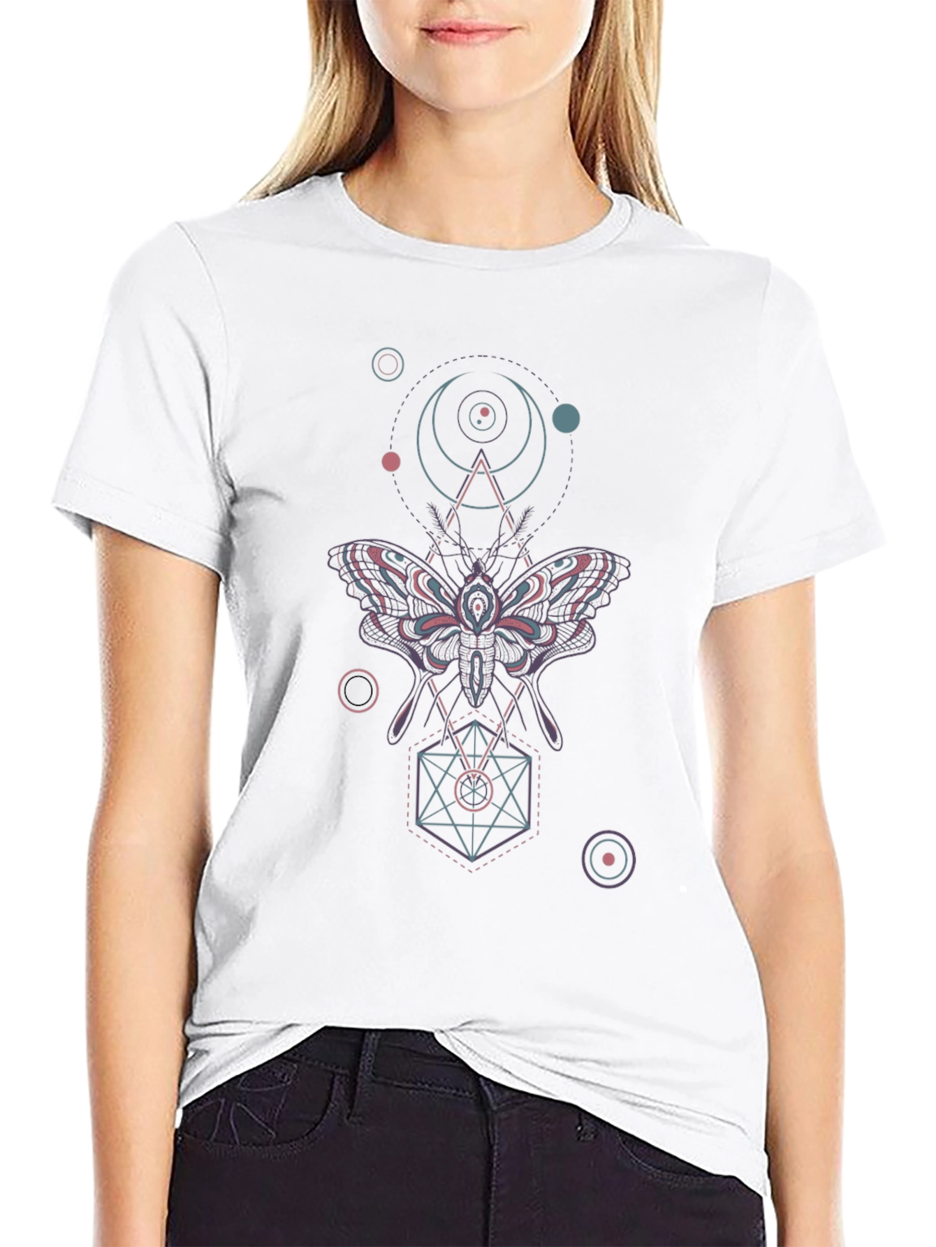 Geometric Moth Graphic Tee - Black