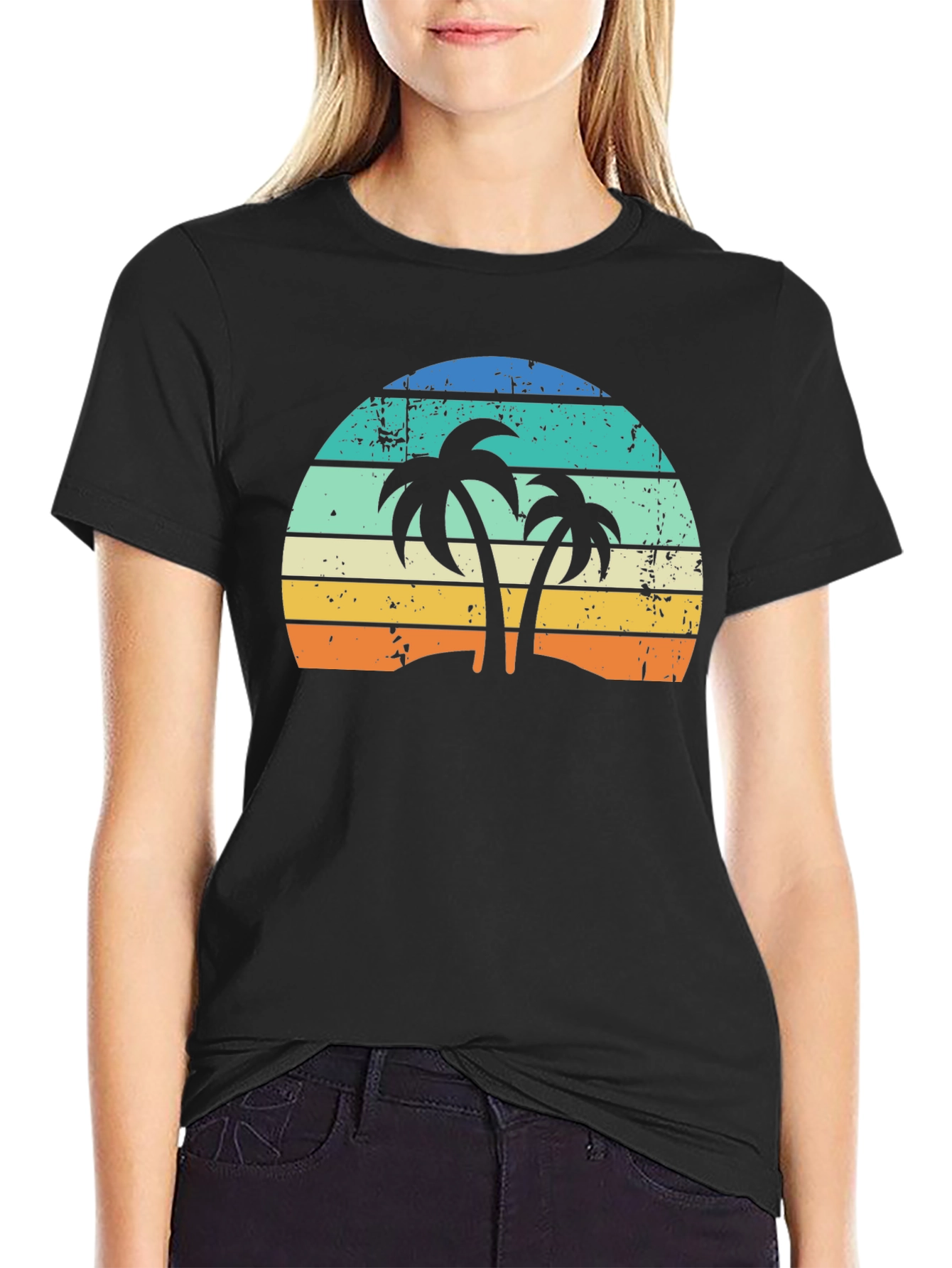 Retro Palm Tree Sunset Graphic T-Shirt