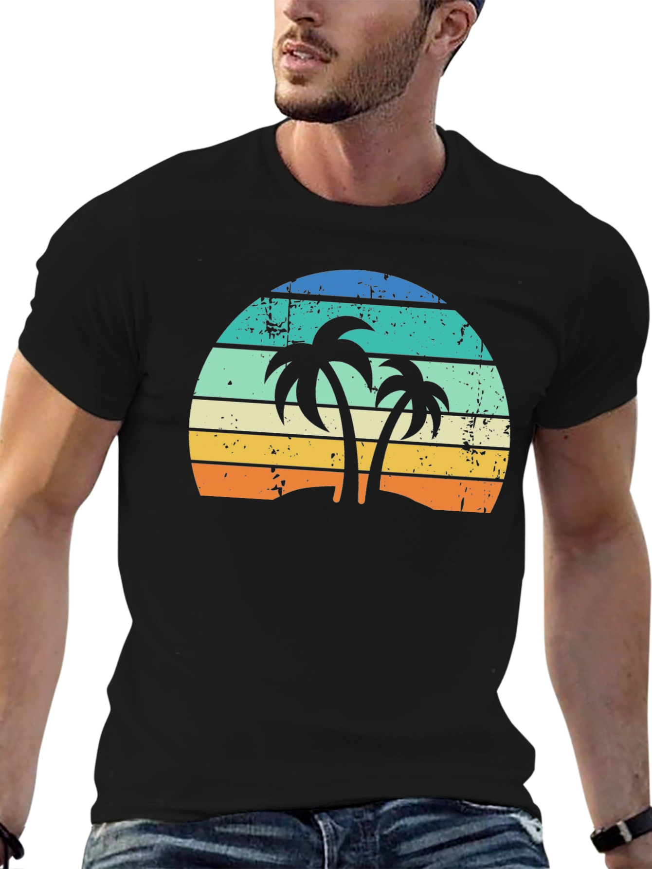 Retro Palm Tree Sunset Graphic T-Shirt
