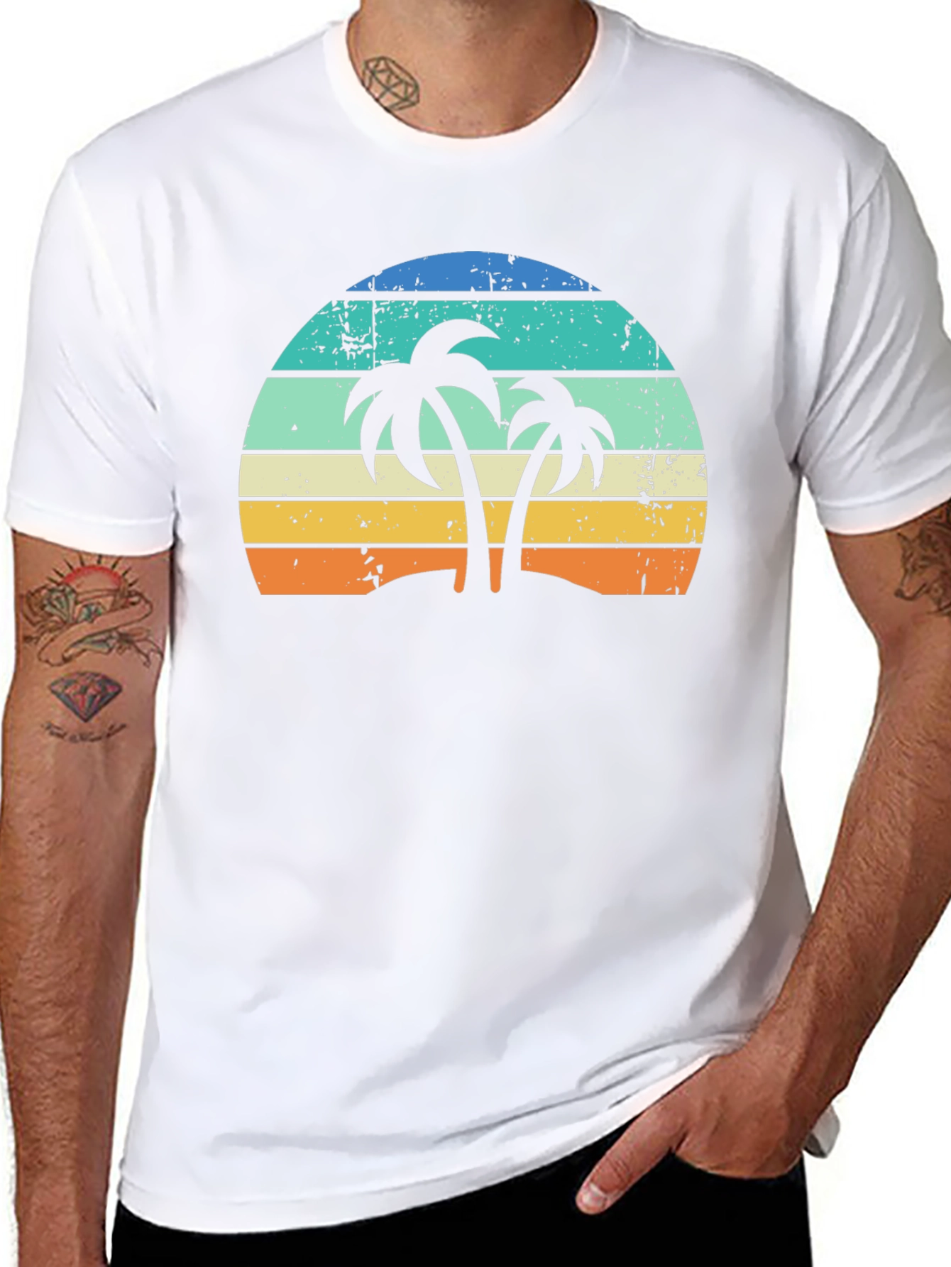 Retro Palm Tree Sunset Graphic T-Shirt