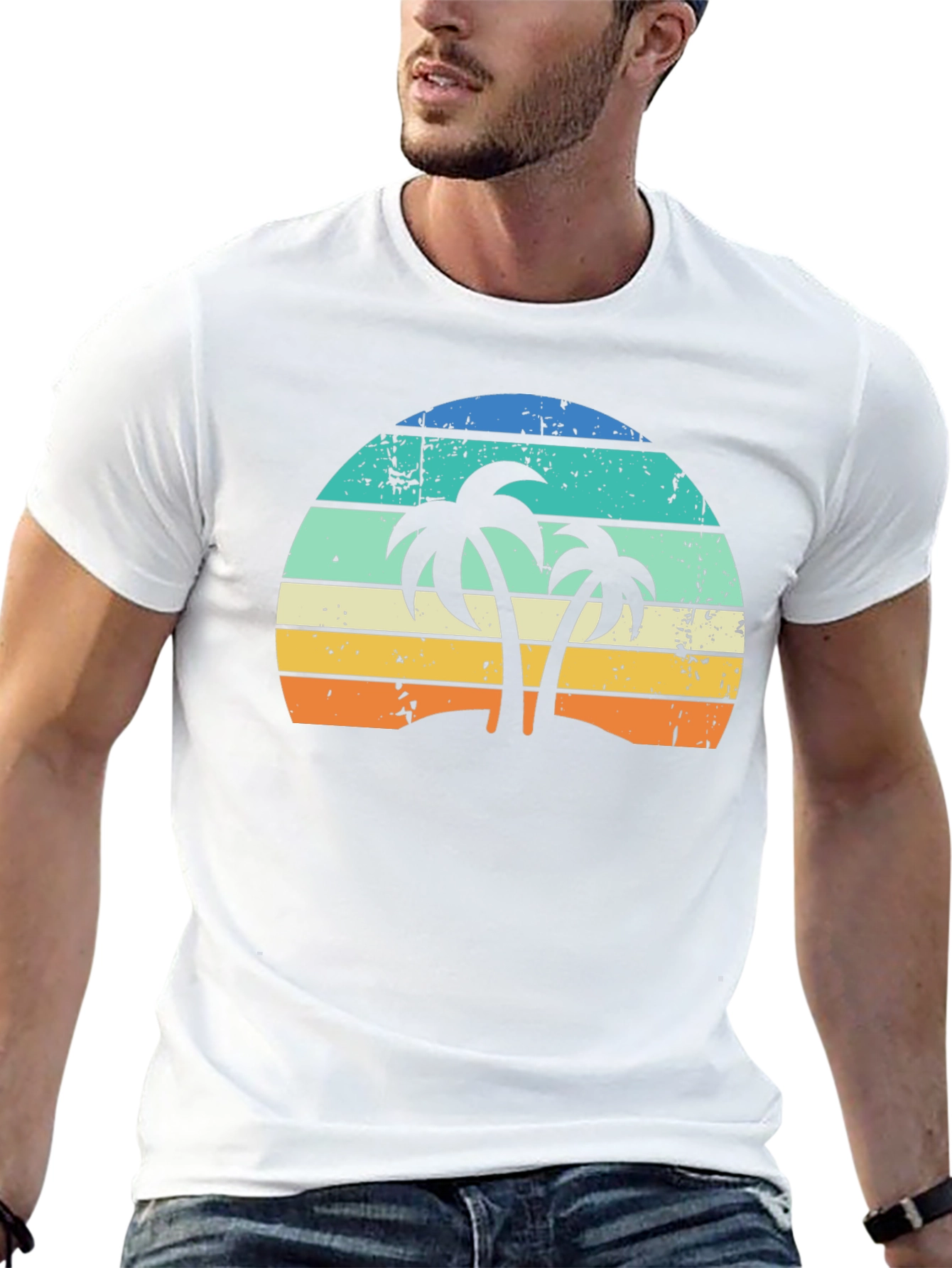Retro Palm Tree Sunset Graphic T-Shirt