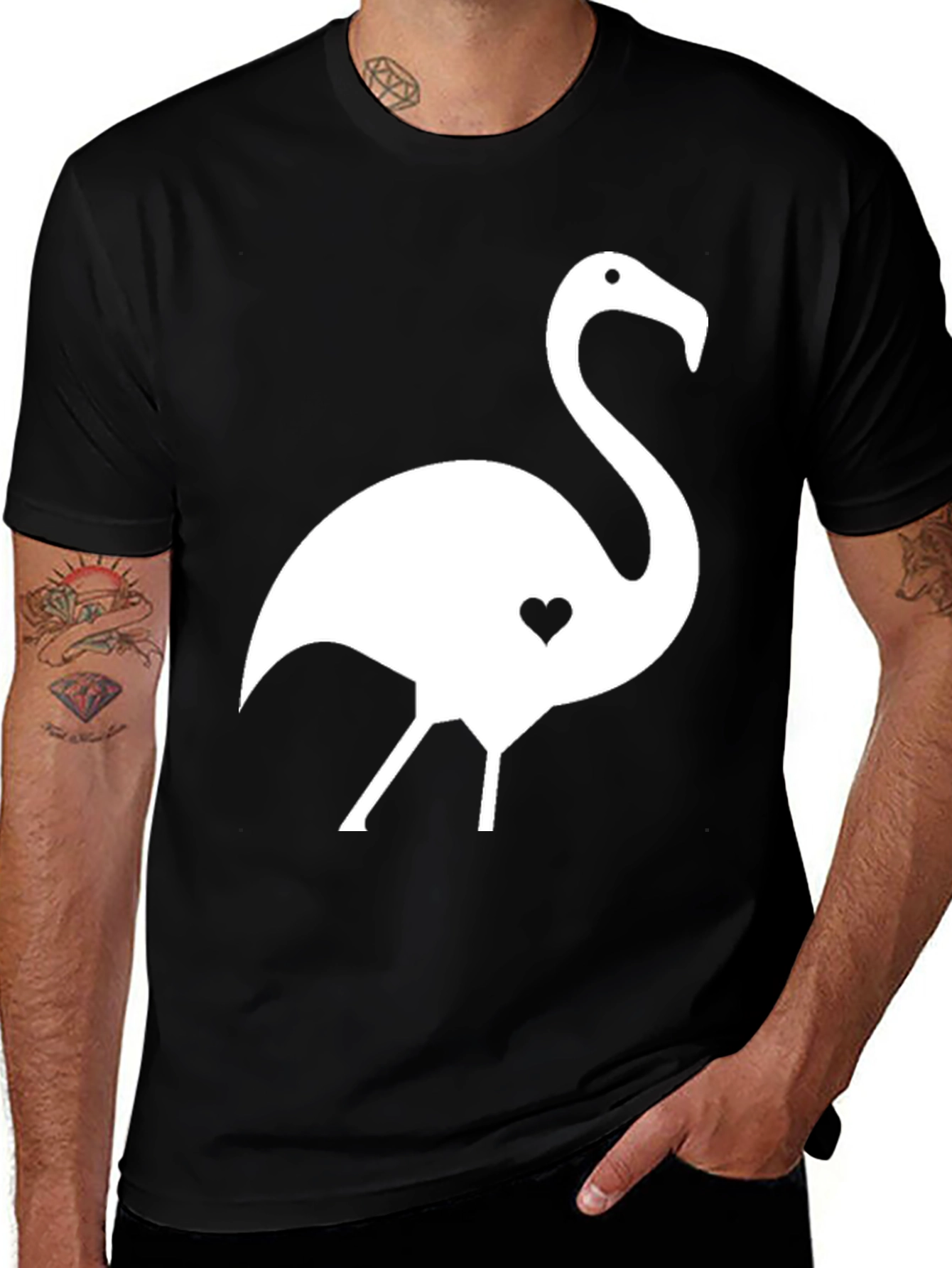 Black Flamingo Heart T-Shirt | Stylish Graphic Tee