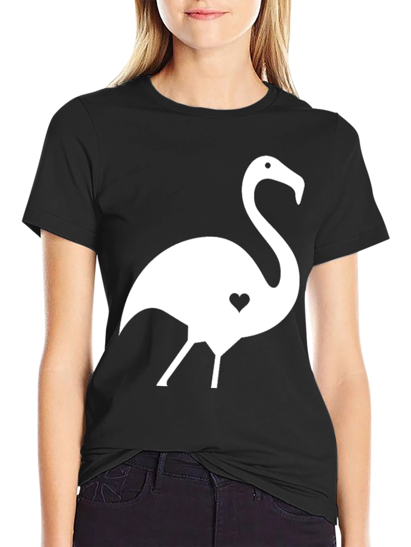 Black Flamingo Heart T-Shirt | Stylish Graphic Tee