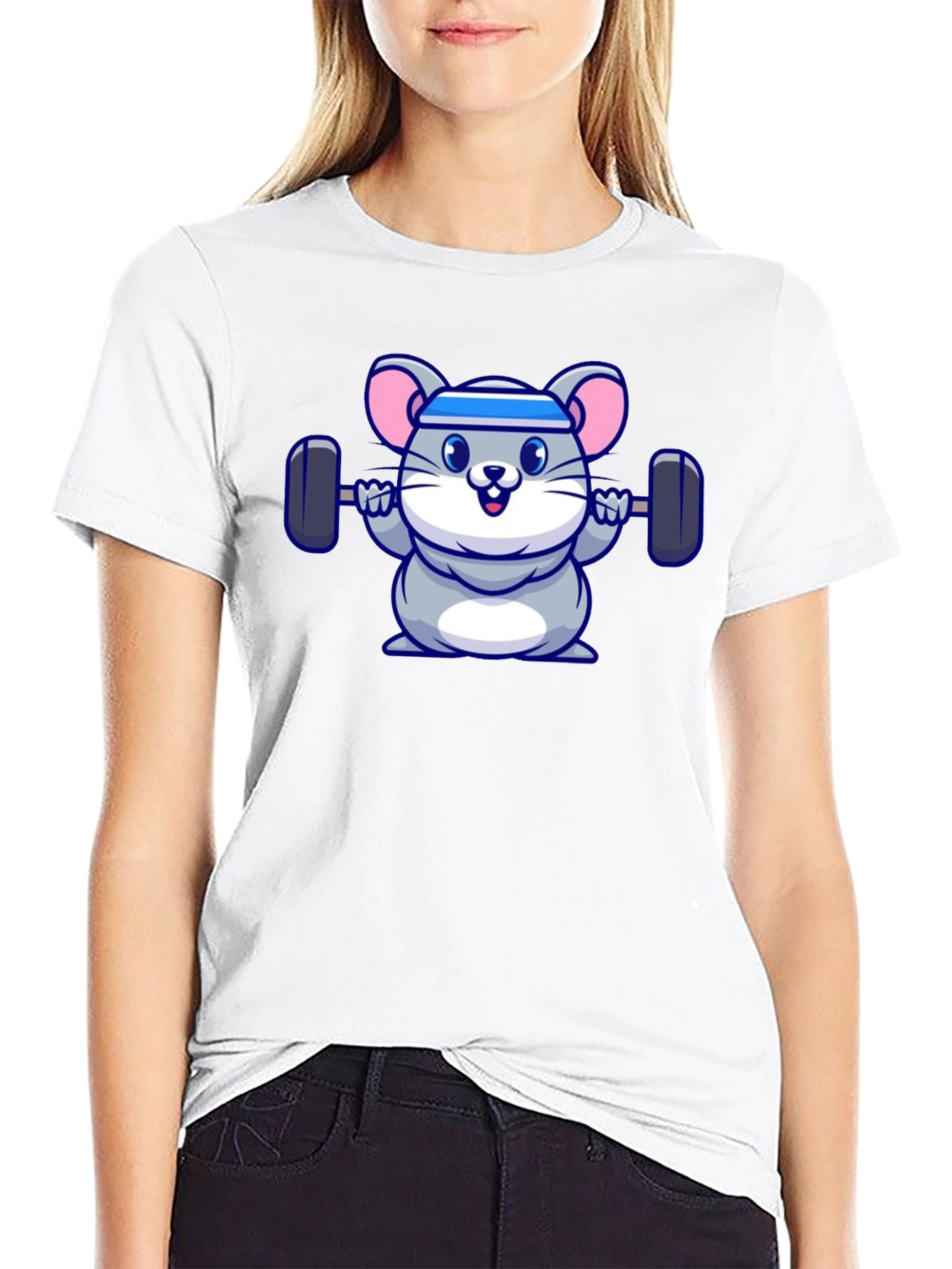 Workout Mouse Graphic Tee - Black Cotton