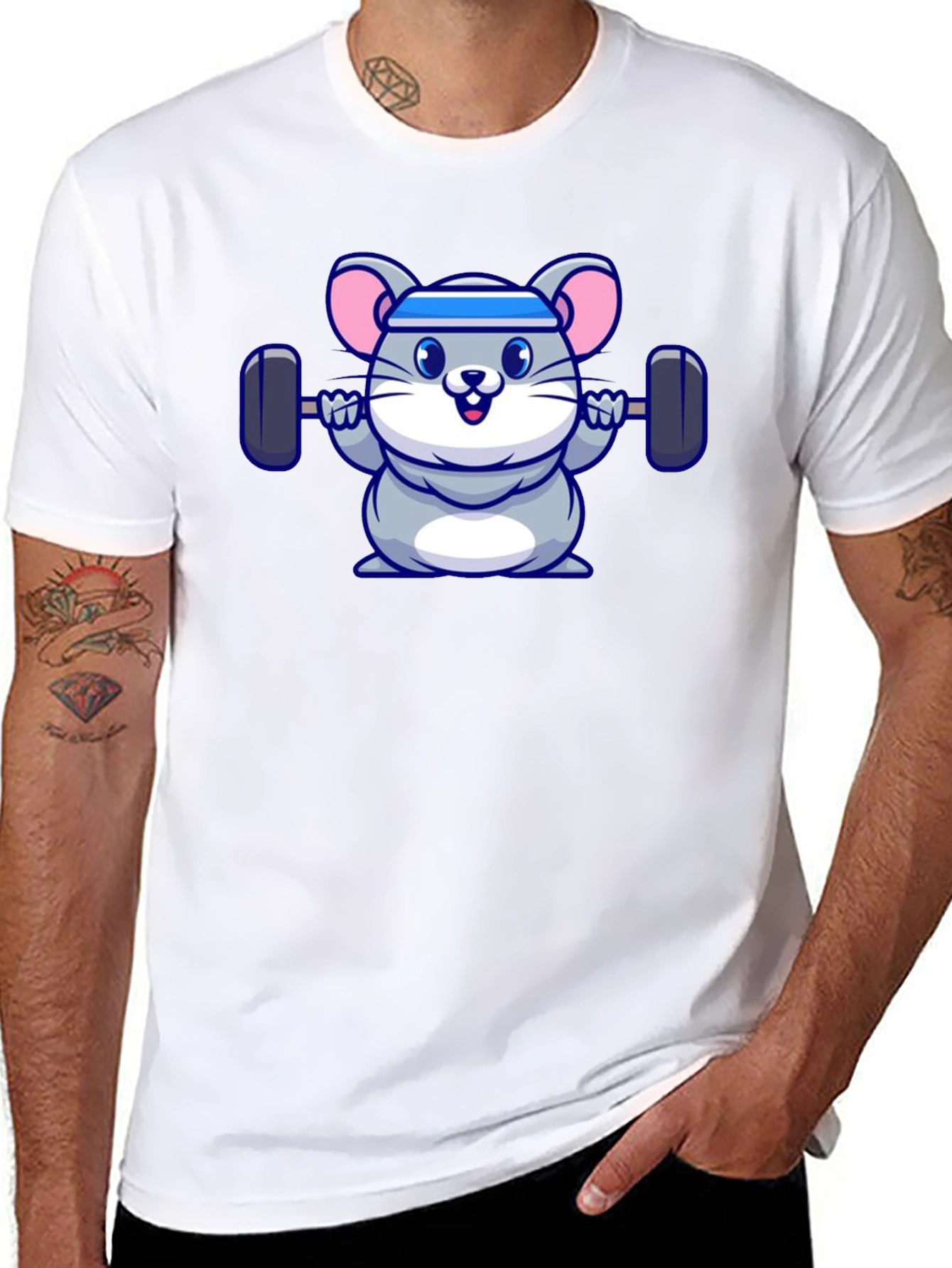Workout Mouse Graphic Tee - Black Cotton