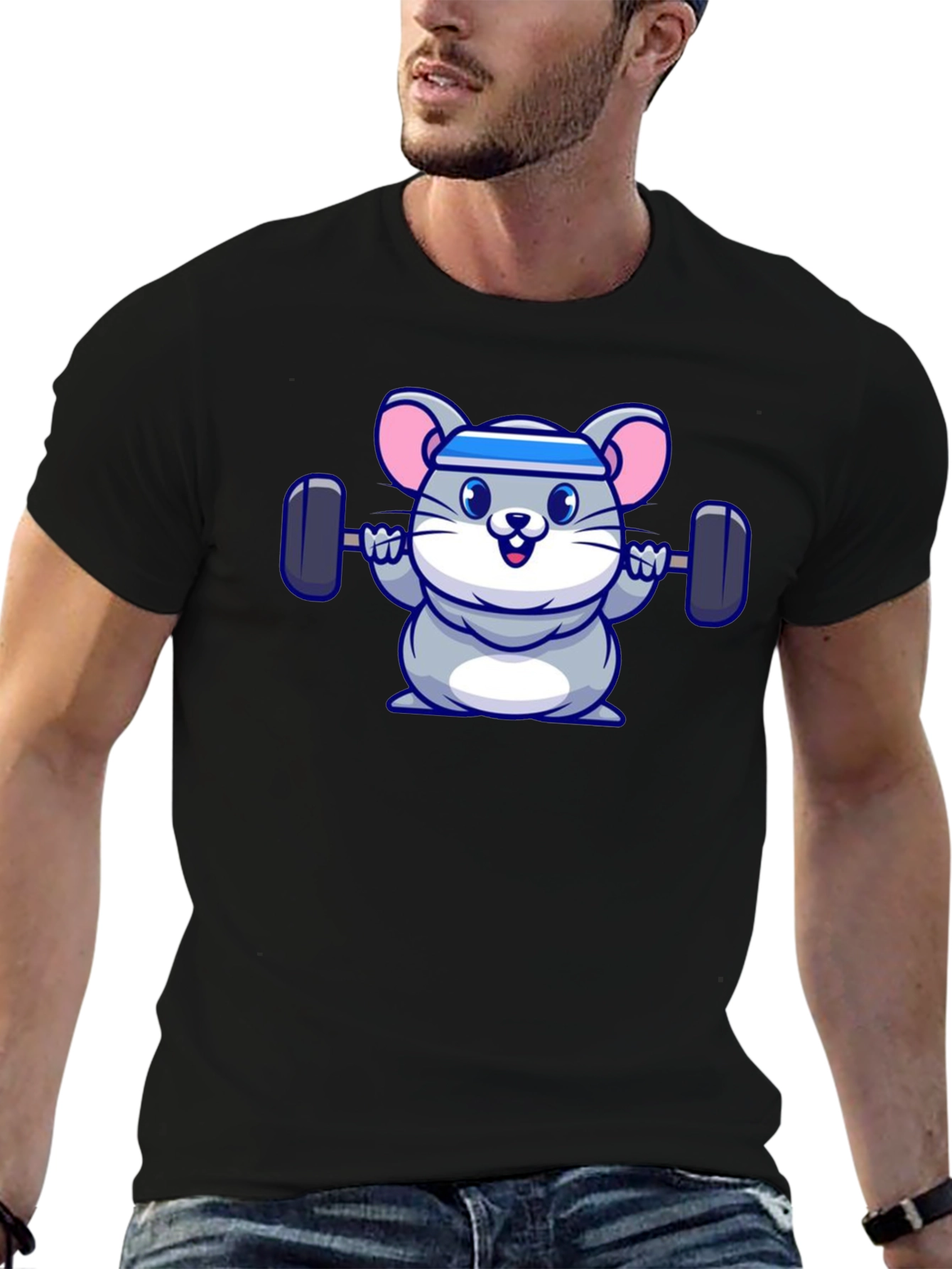 Workout Mouse Graphic Tee - Black Cotton