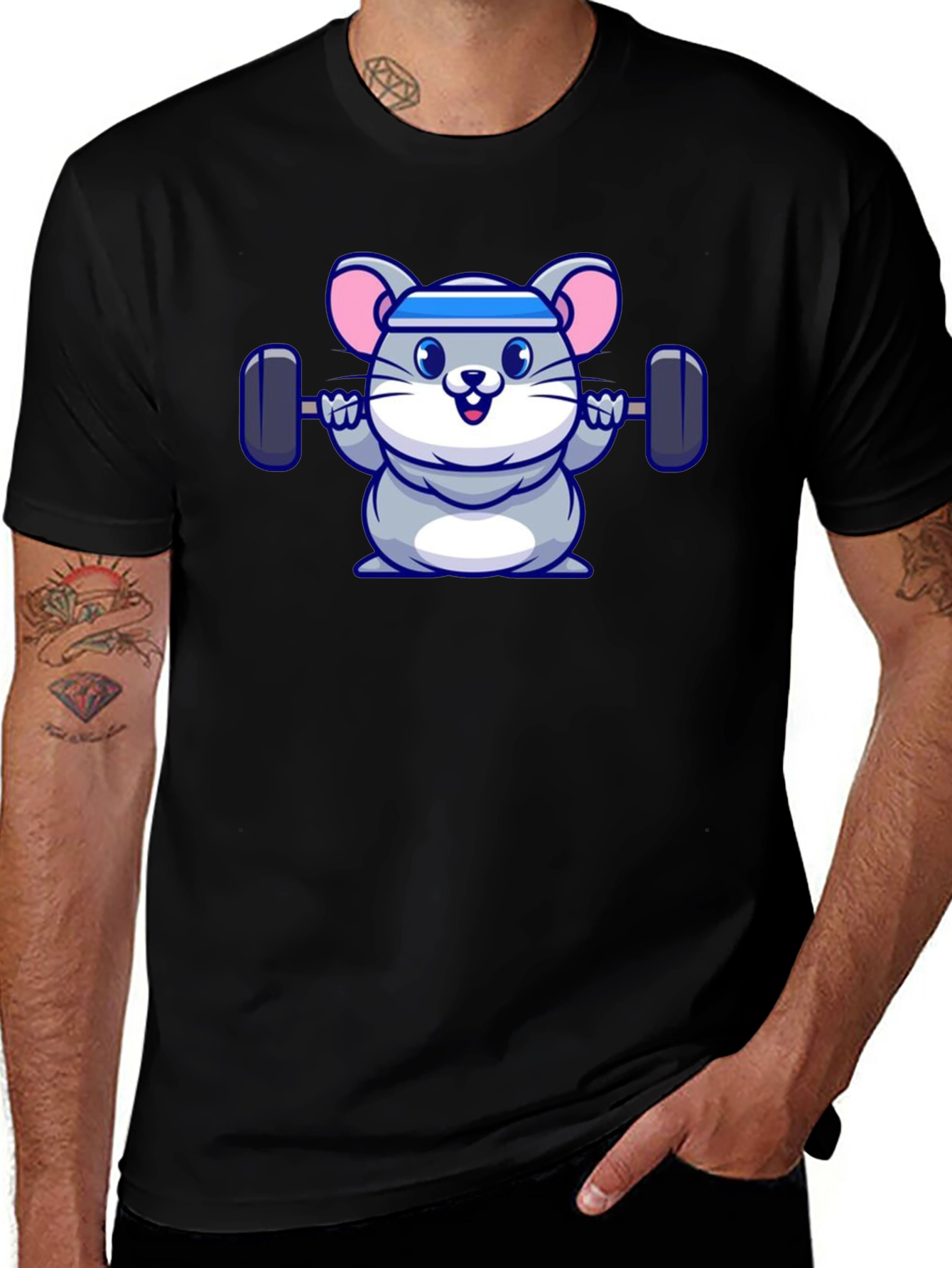 Workout Mouse Graphic Tee - Black Cotton