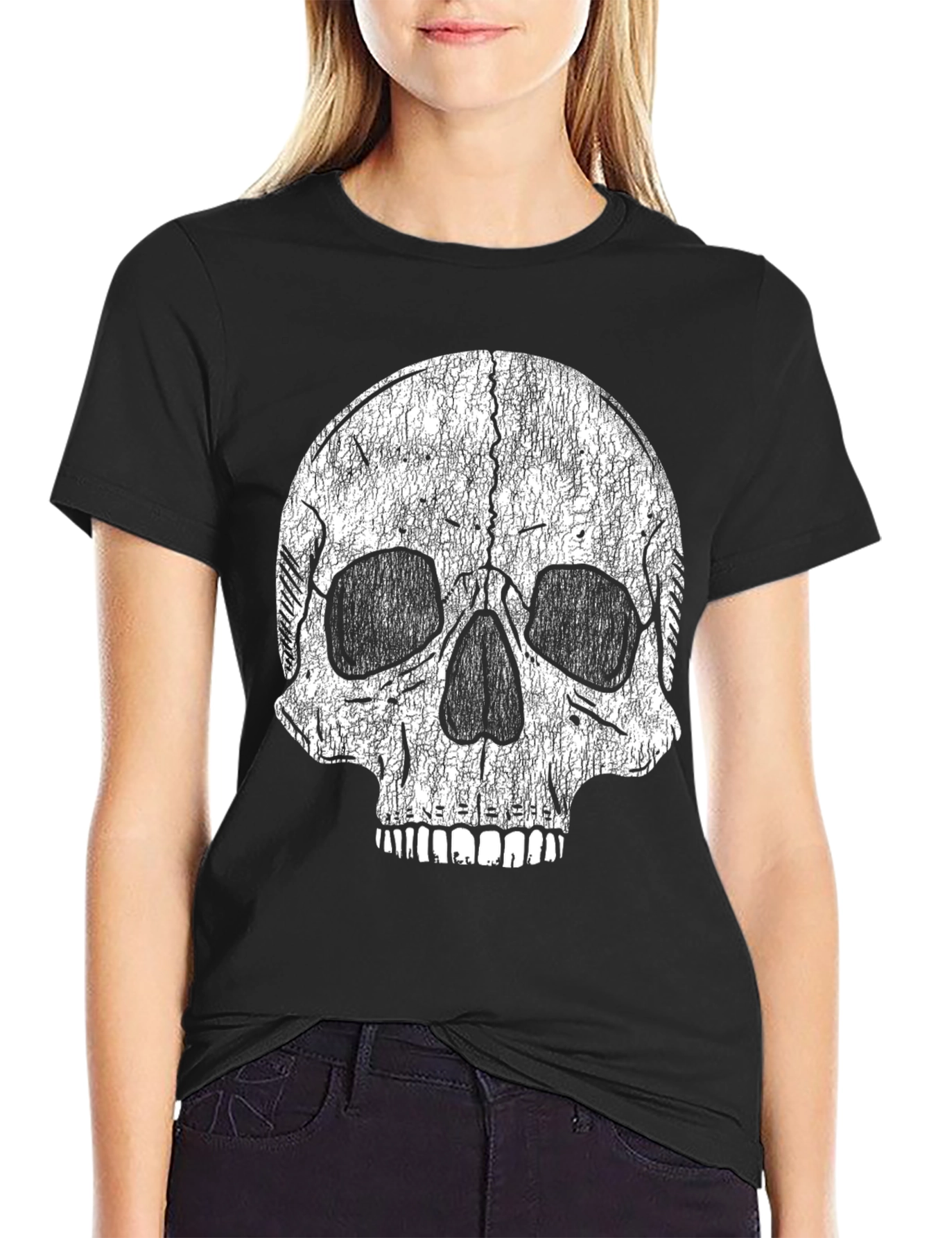 Distressed Skull Graphic Black T-Shirt