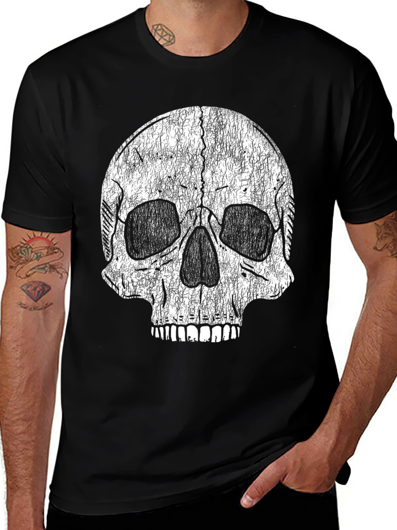 Distressed Skull Graphic Black T-Shirt