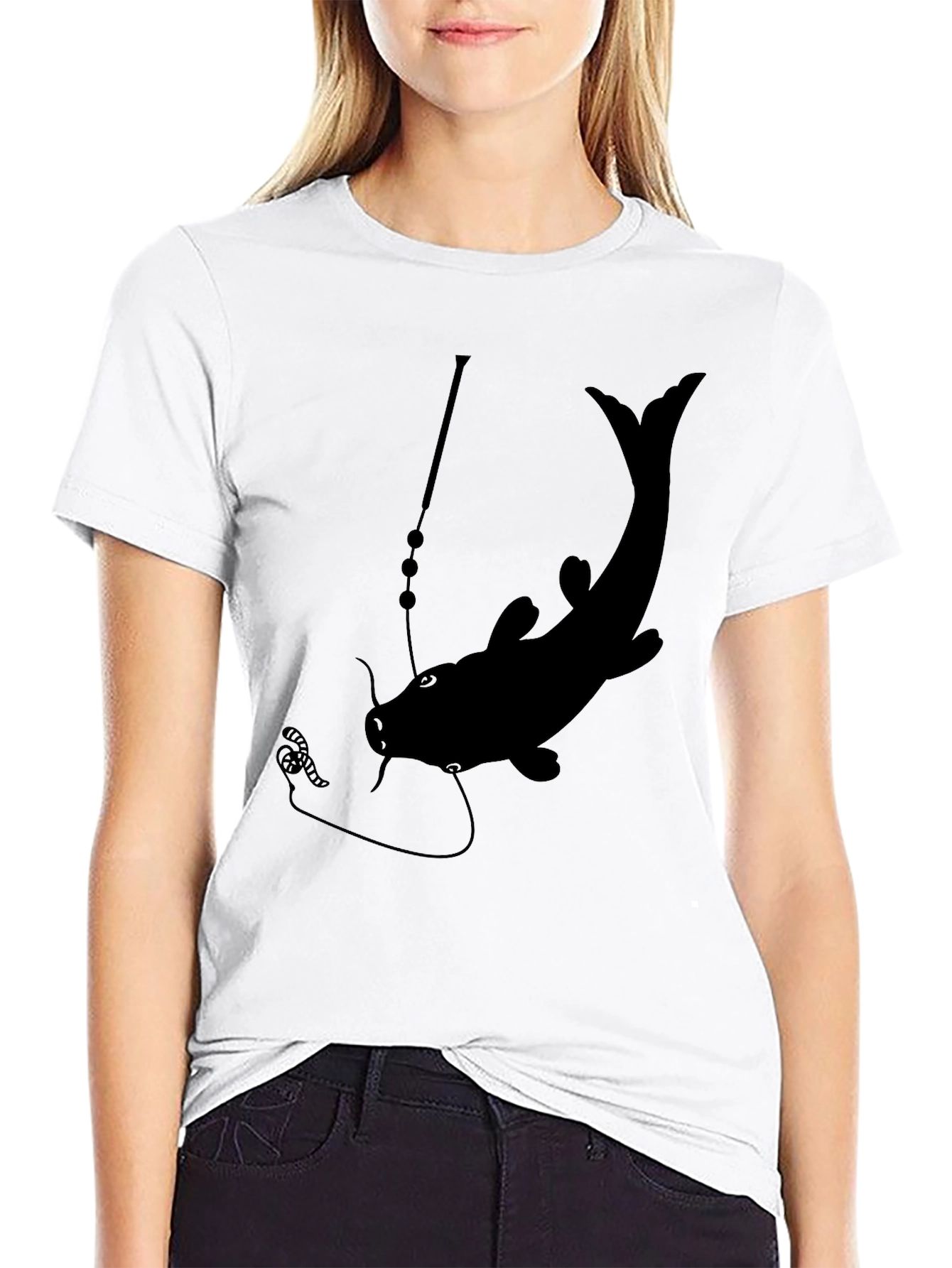 Mens Black Catfish Fishing Graphic T-Shirt