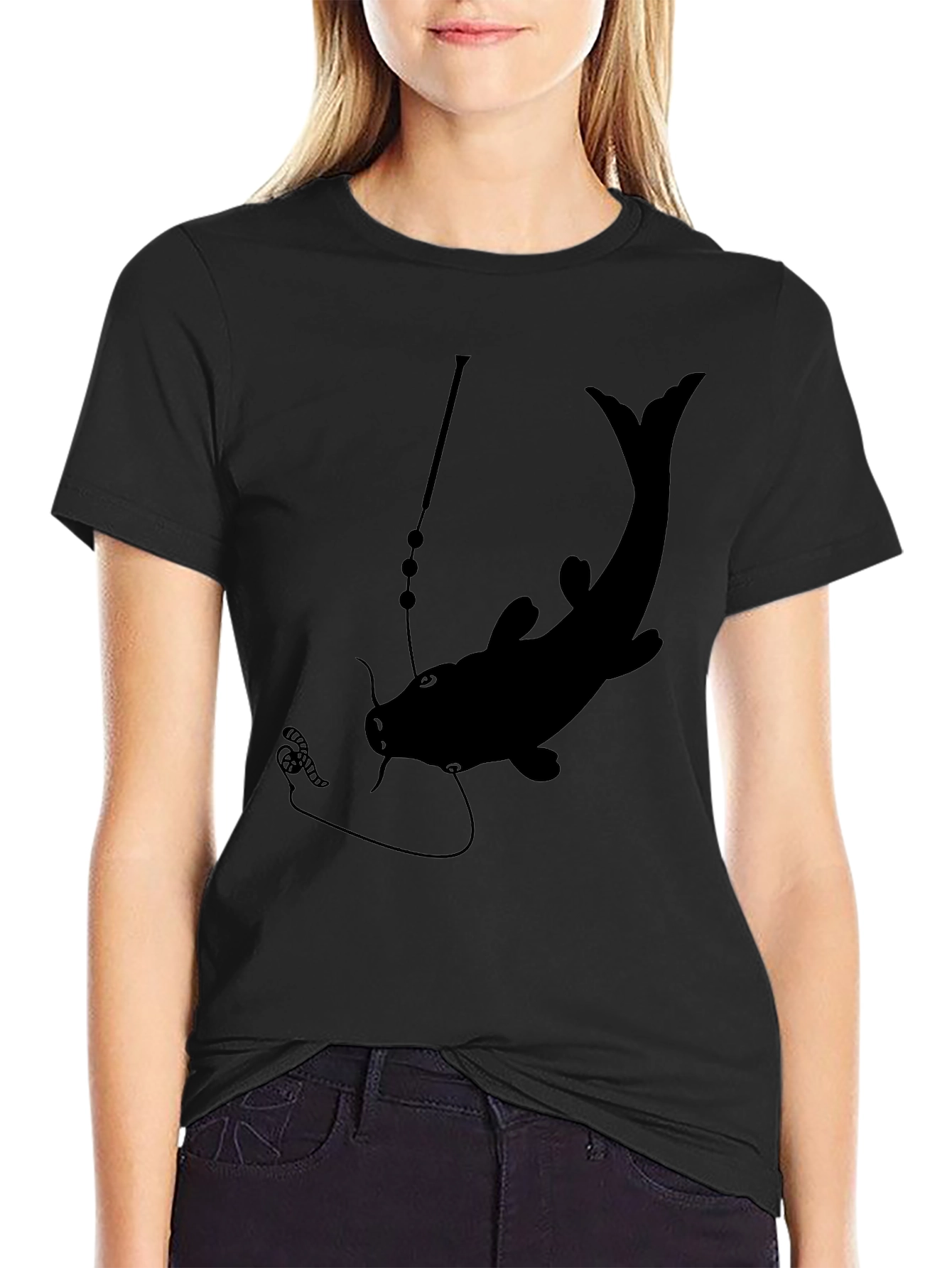 Mens Black Catfish Fishing Graphic T-Shirt
