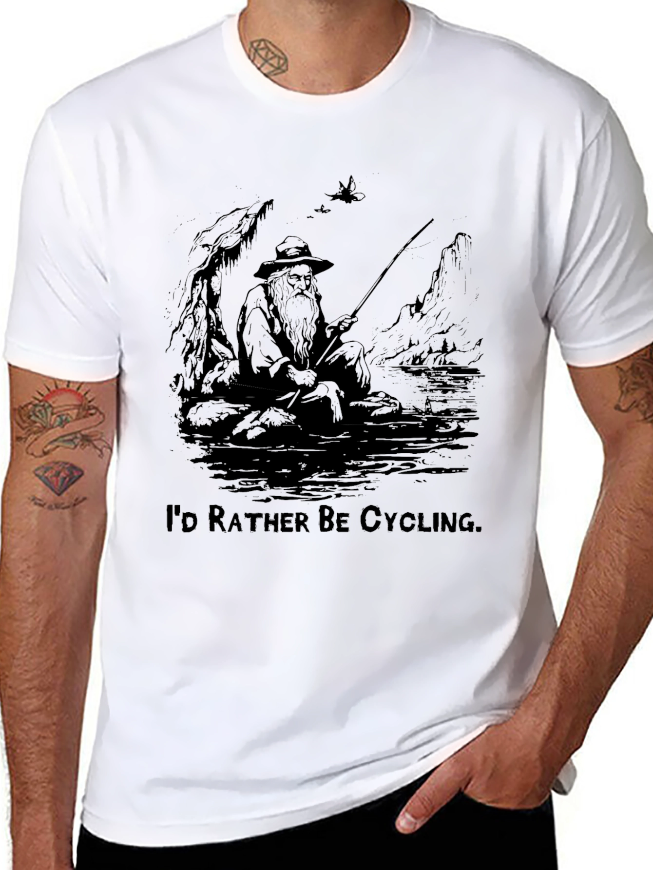Fishing & Cycling Graphic T-Shirt - Soft Cotton Blend