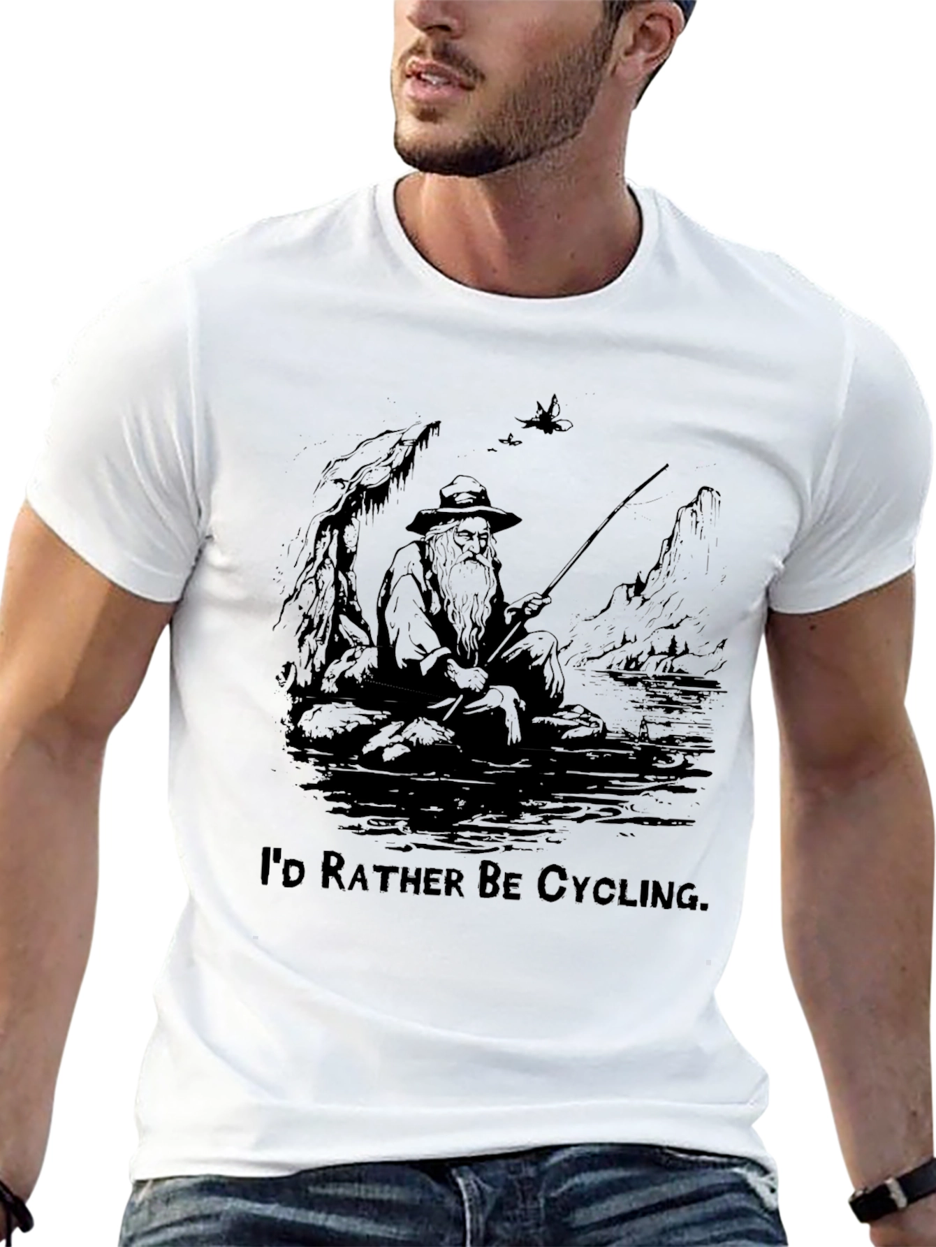 Fishing & Cycling Graphic T-Shirt - Soft Cotton Blend
