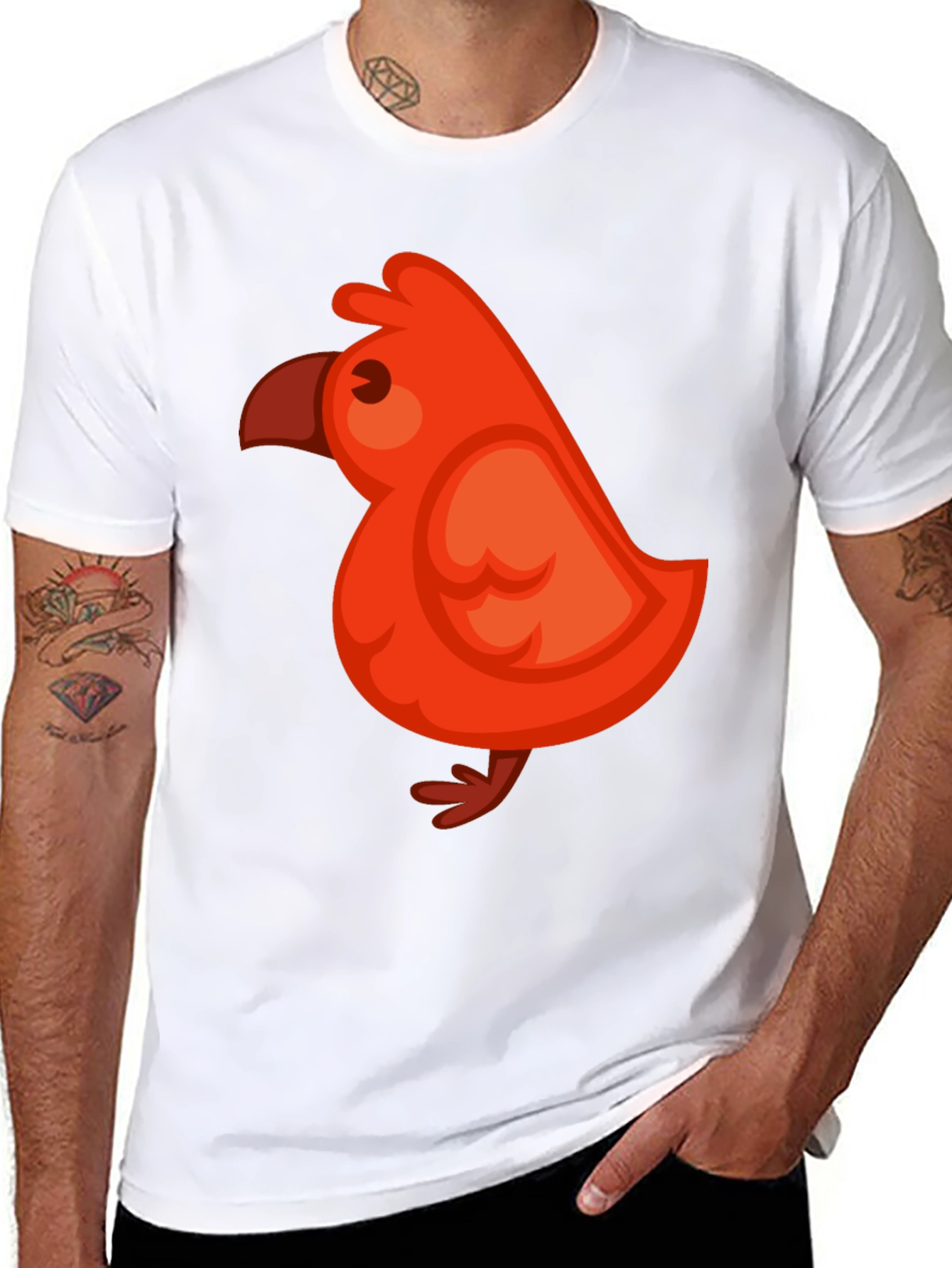 Cute Red Bird Graphic Tee - Soft Cotton Blend