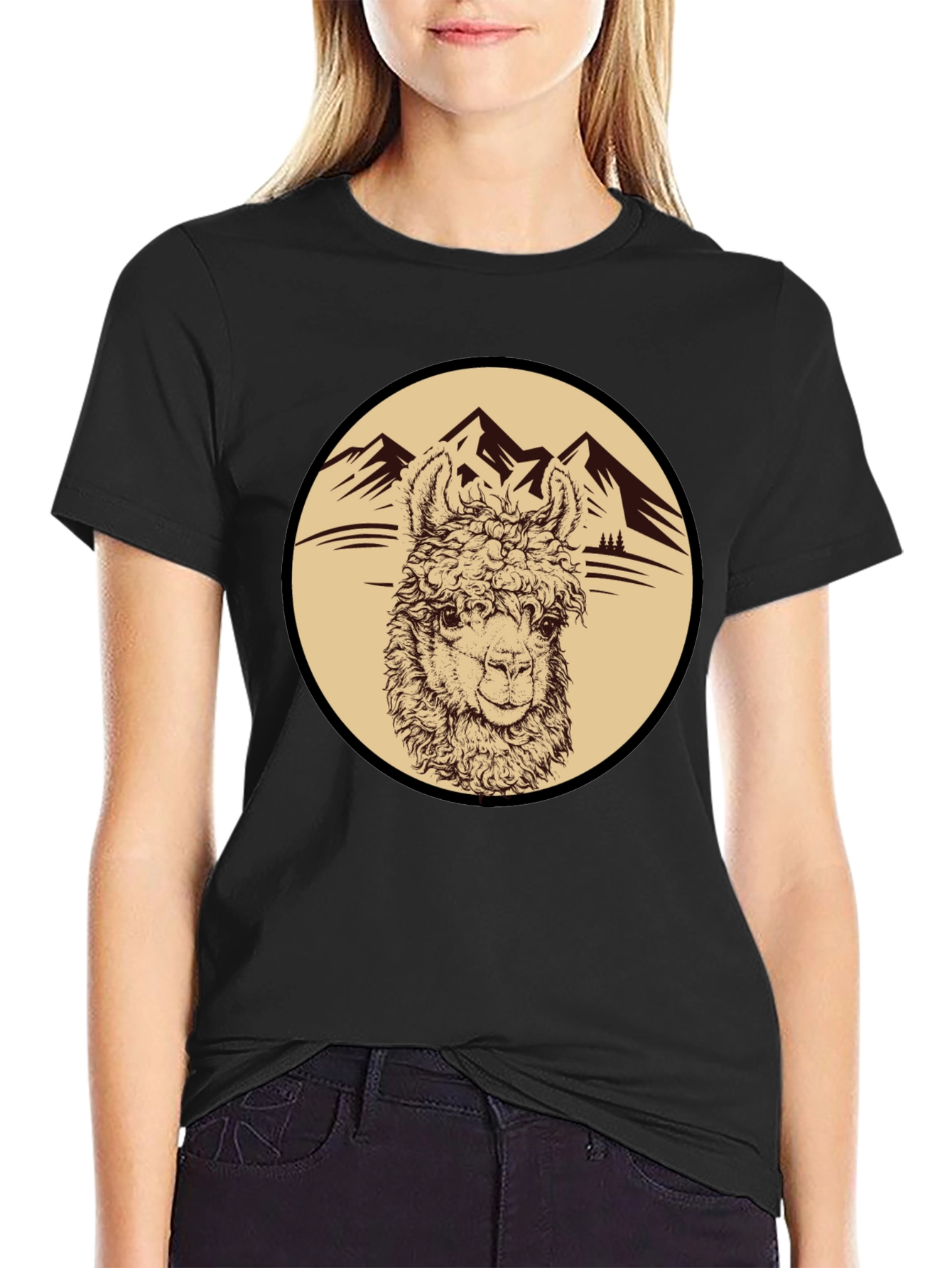 Llama Mountain Graphic Tee - Black
