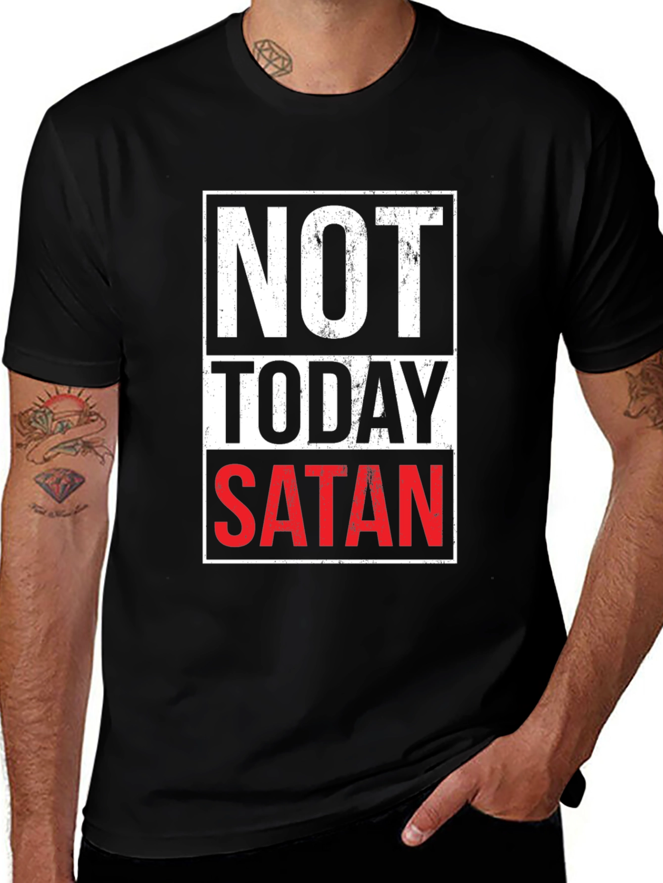 Not Today Satan Graphic T-Shirt - Black Casual Tee