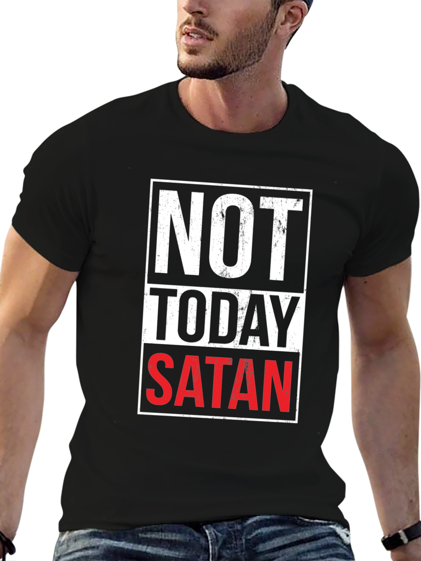 Not Today Satan Graphic T-Shirt - Black Casual Tee