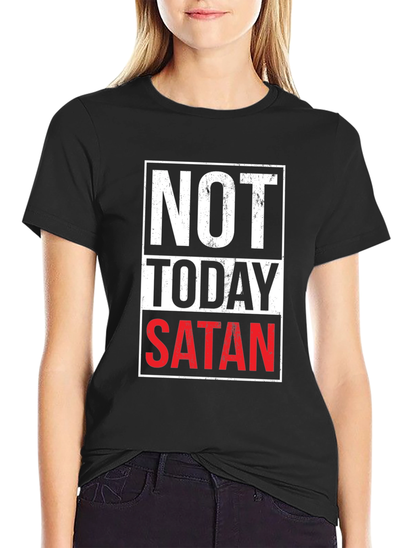 Not Today Satan Graphic T-Shirt - Black Casual Tee