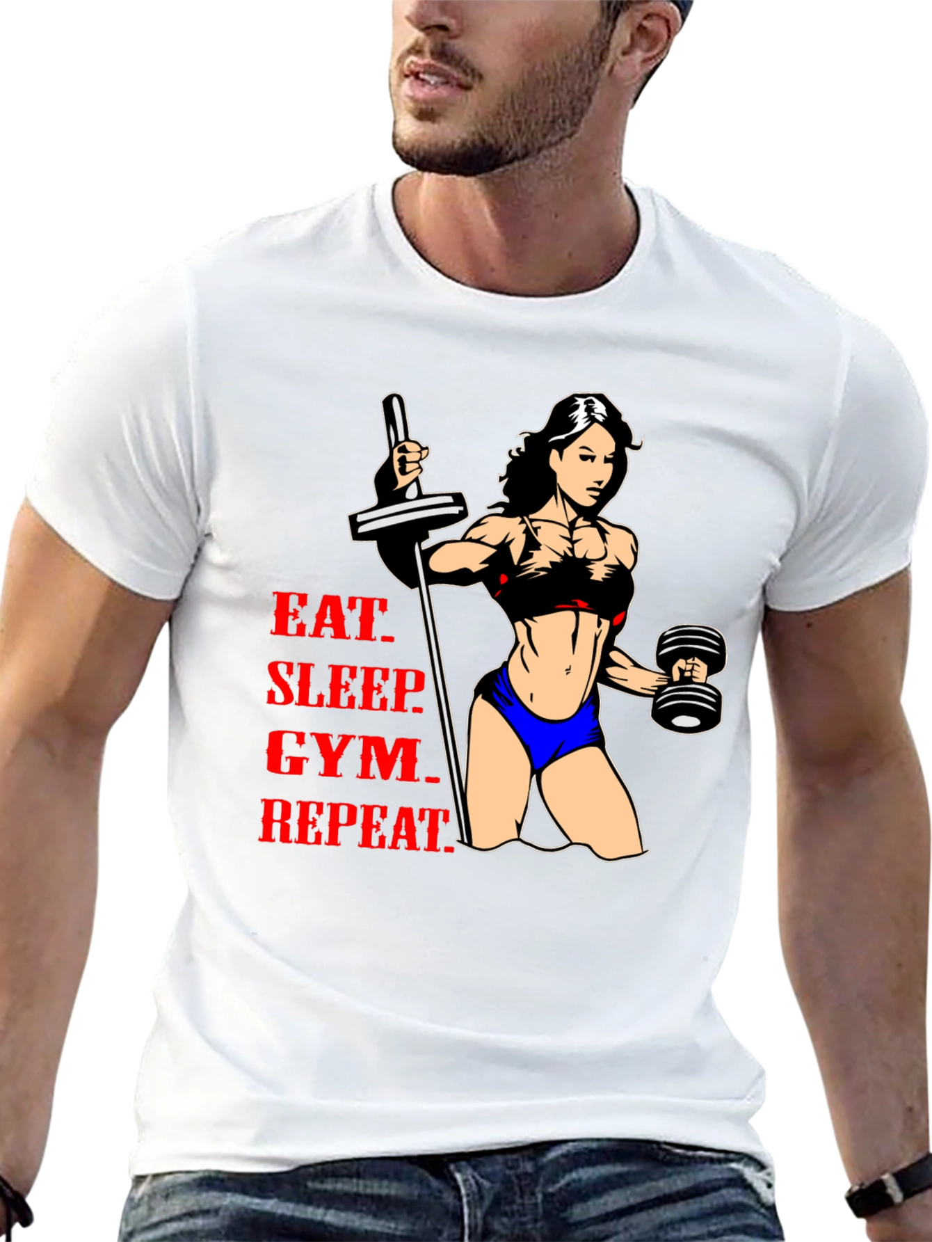 Eat Sleep Gym Repeat Fitness Graphic T-Shirt