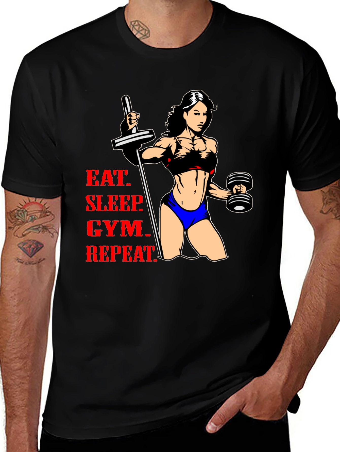 Eat Sleep Gym Repeat Fitness Graphic T-Shirt