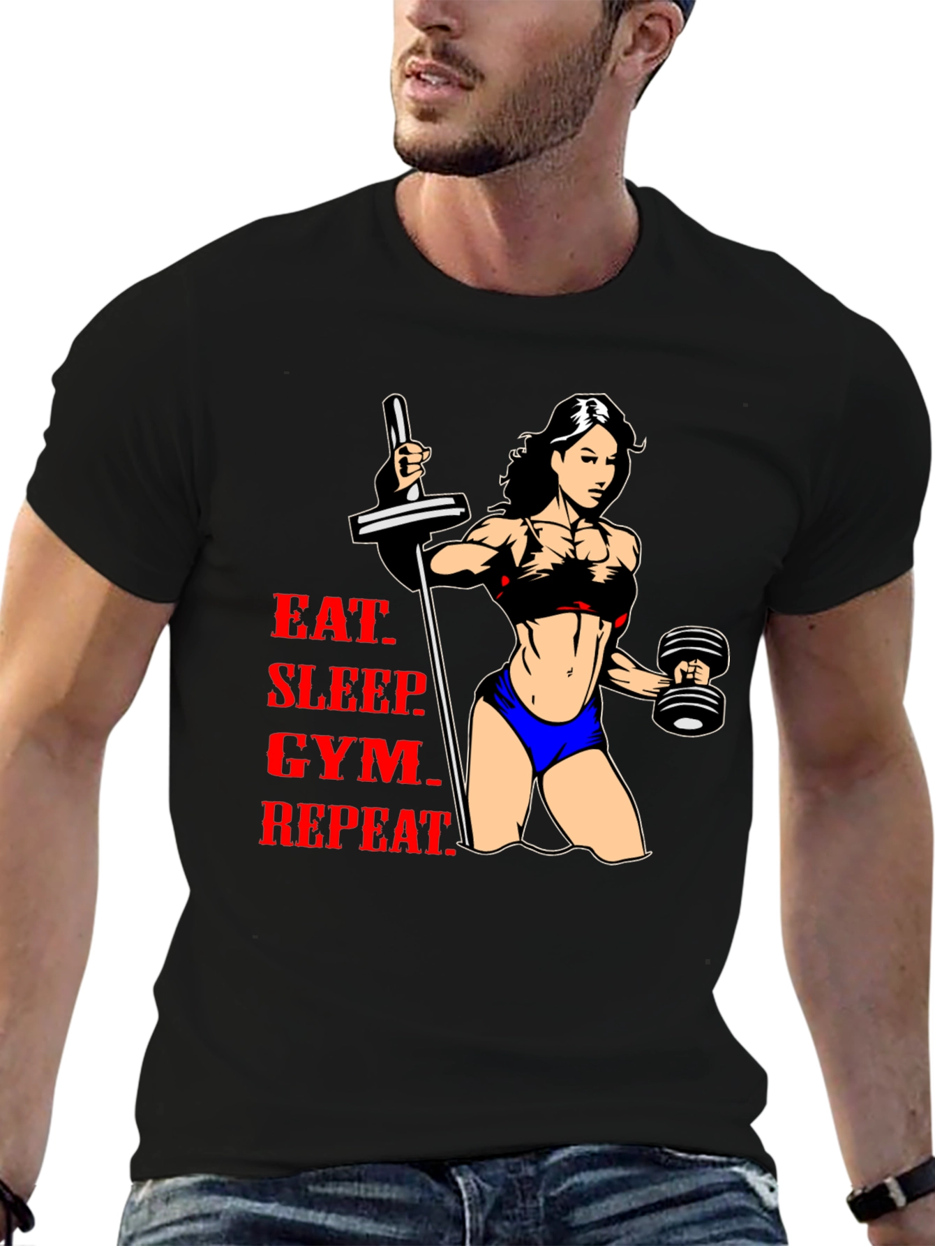 Eat Sleep Gym Repeat Fitness Graphic T-Shirt